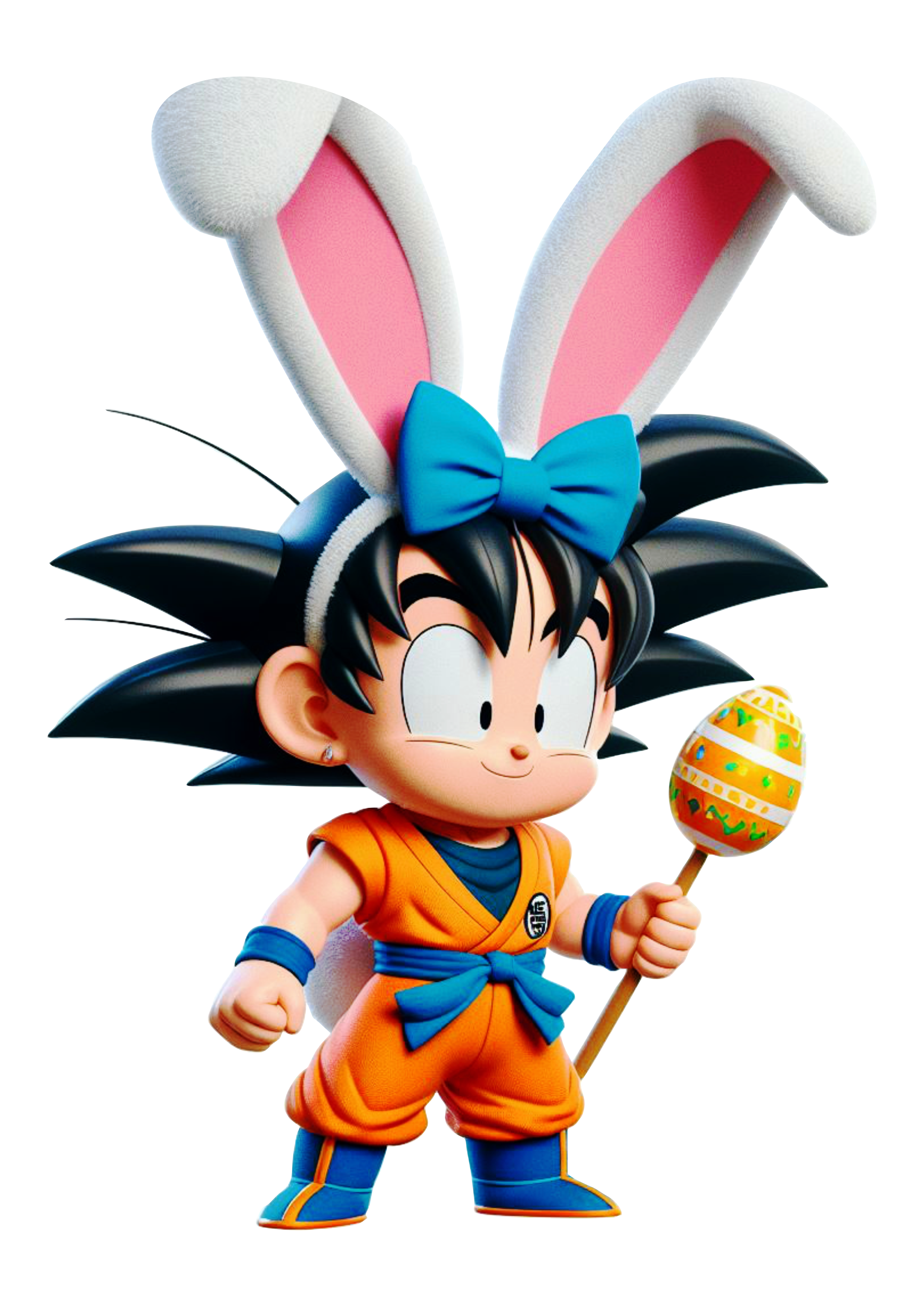 Dragon Ball Z clipart Goku fantasiado de coelhinho da páscoa desenho infantil vetor ovo de páscoa lacinho azul fundo transparente png