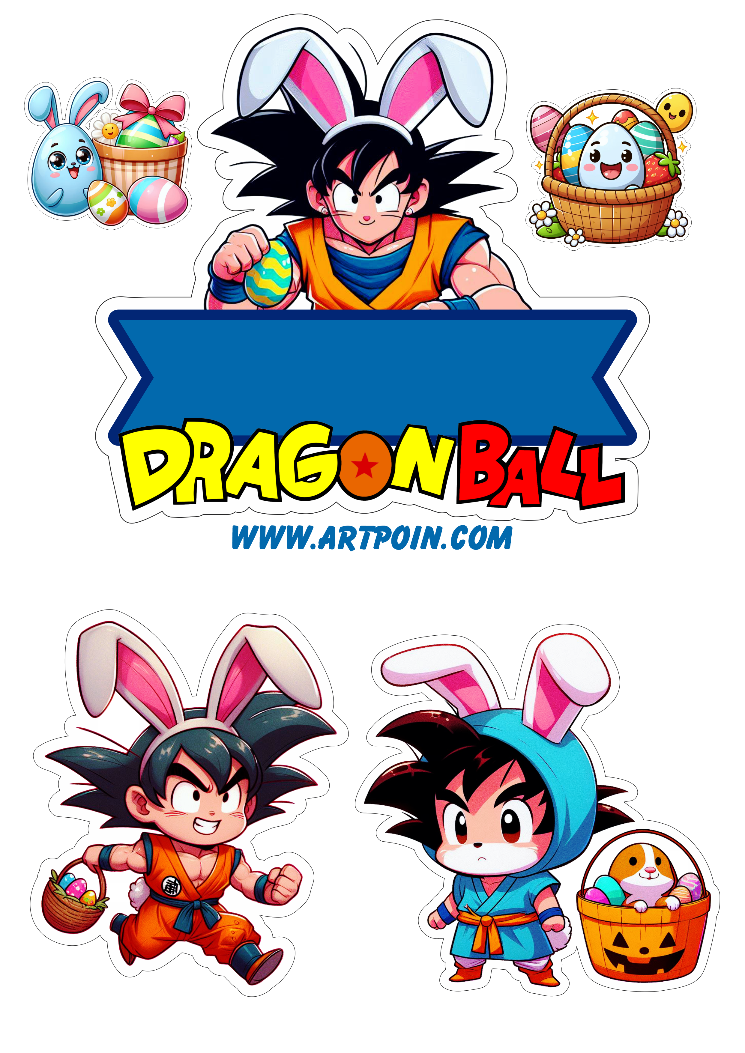 Topo de bolo para imprimir dragon ball z especial de páscoa anime png
