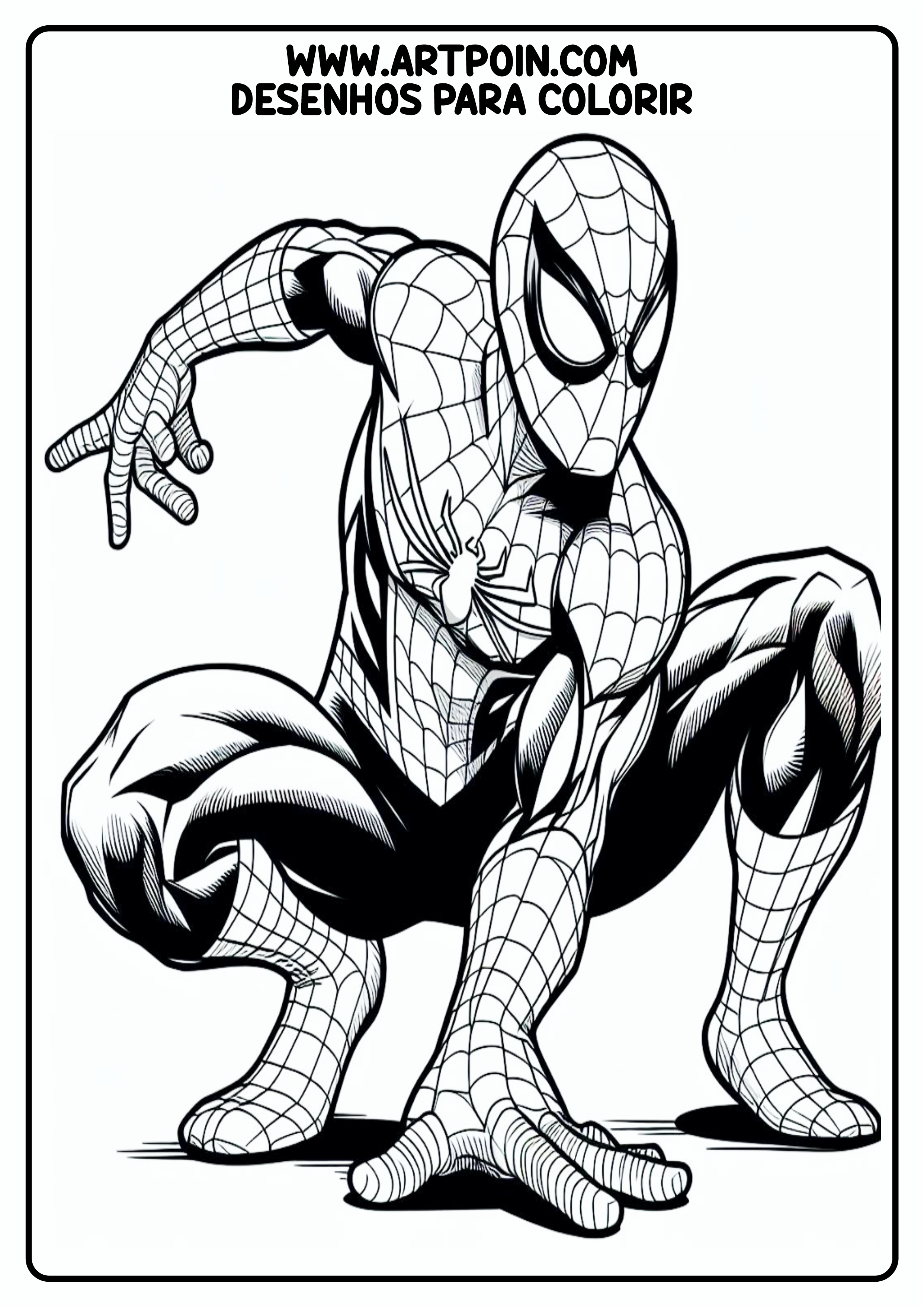 Desenho para colorir homem-aranha Marvel pronto para imprimir png