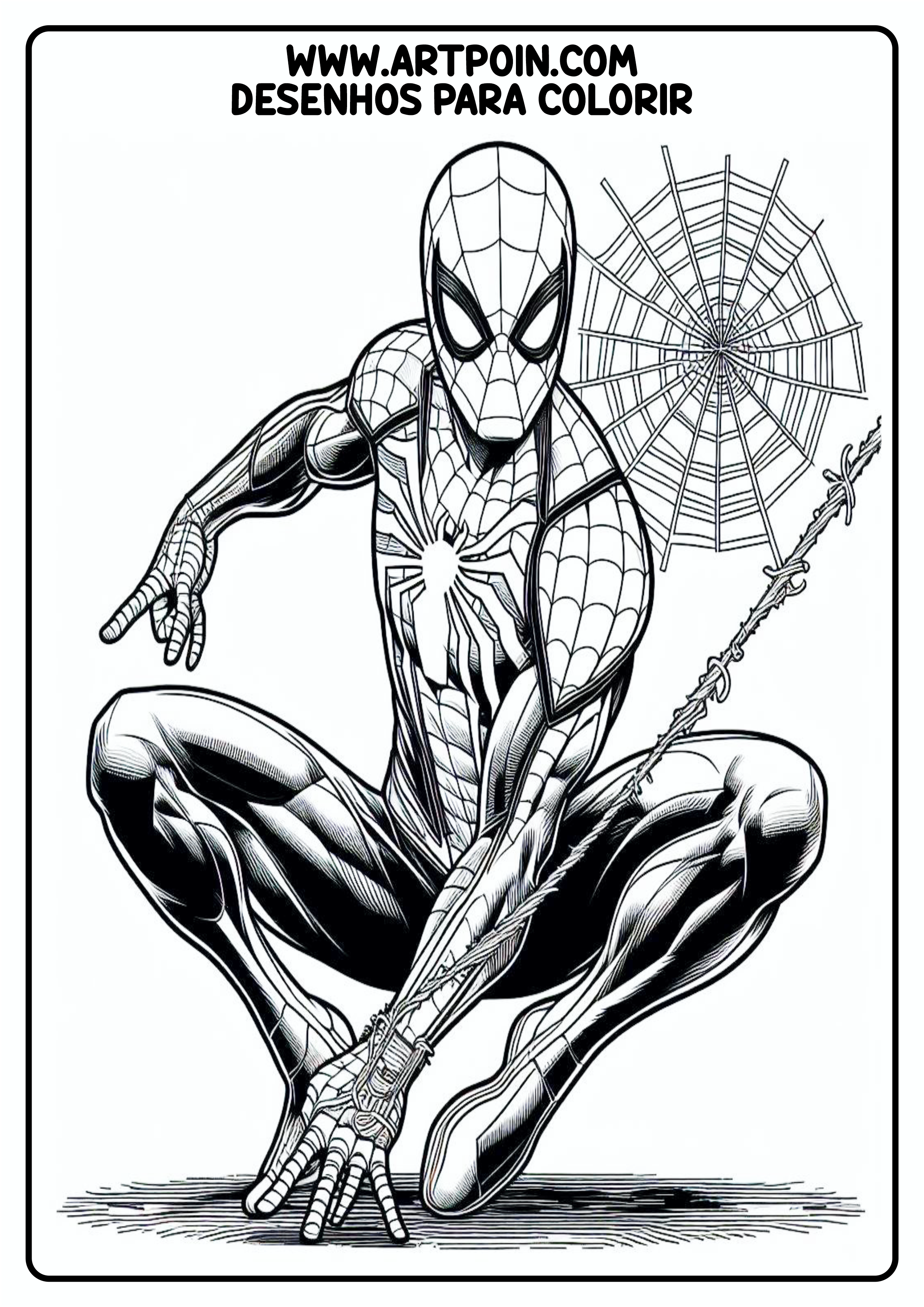 Desenho para colorir homem-aranha Marvel pronto para imprimir e pintar atividade para criança heróis png