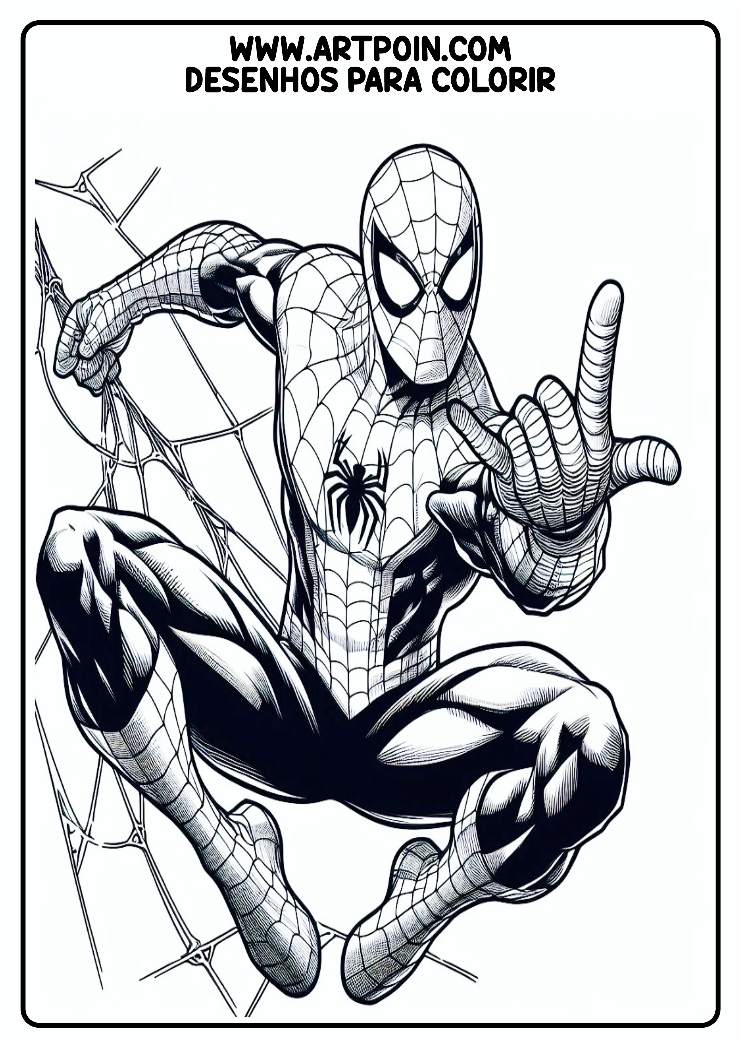 Desenho para colorir homem-aranha Marvel pronto para imprimir e pintar atividade para criança heróis em ação png