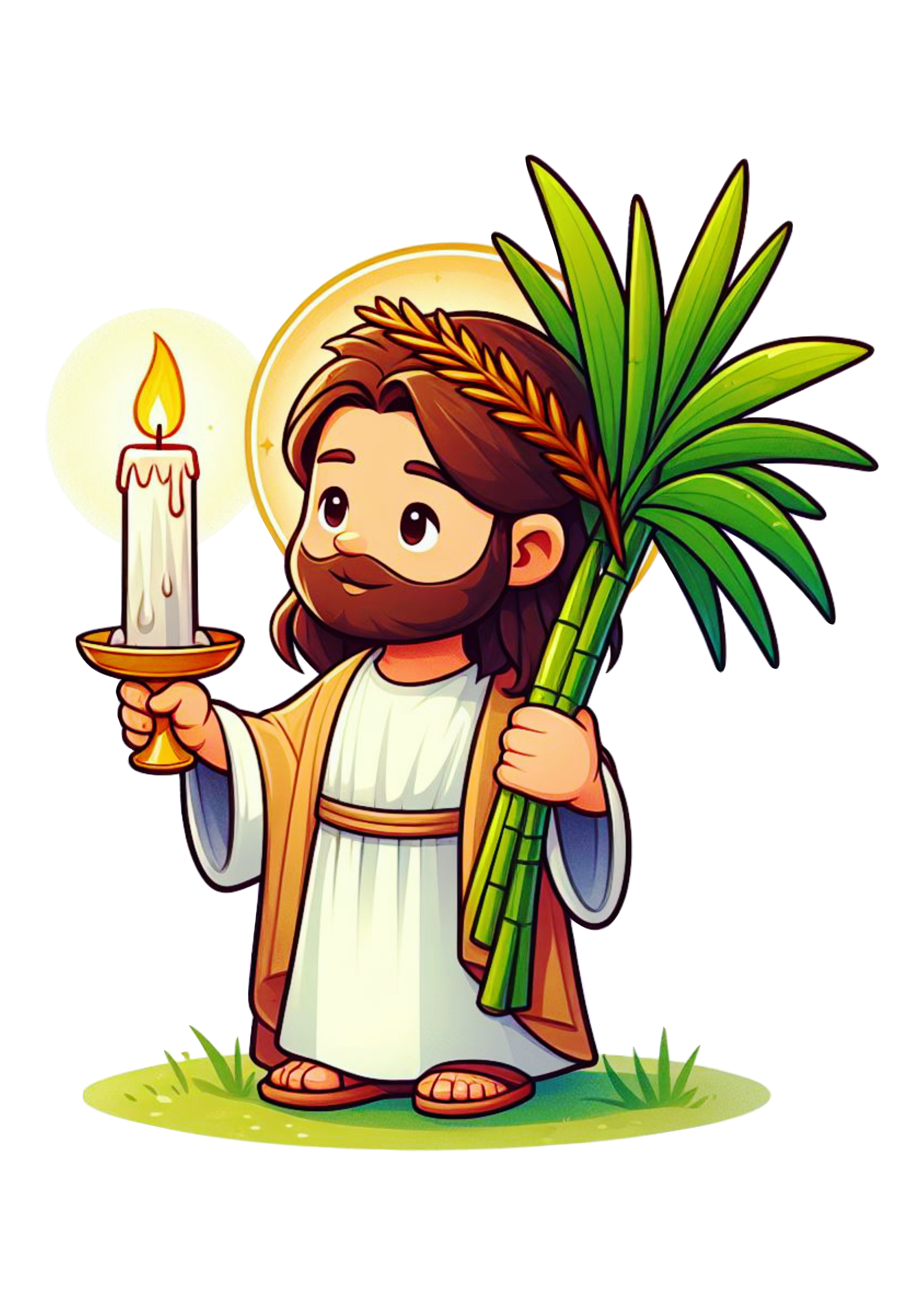 Páscoa a ressureição de Jesus desenho vela ramos de palmeira cristo png