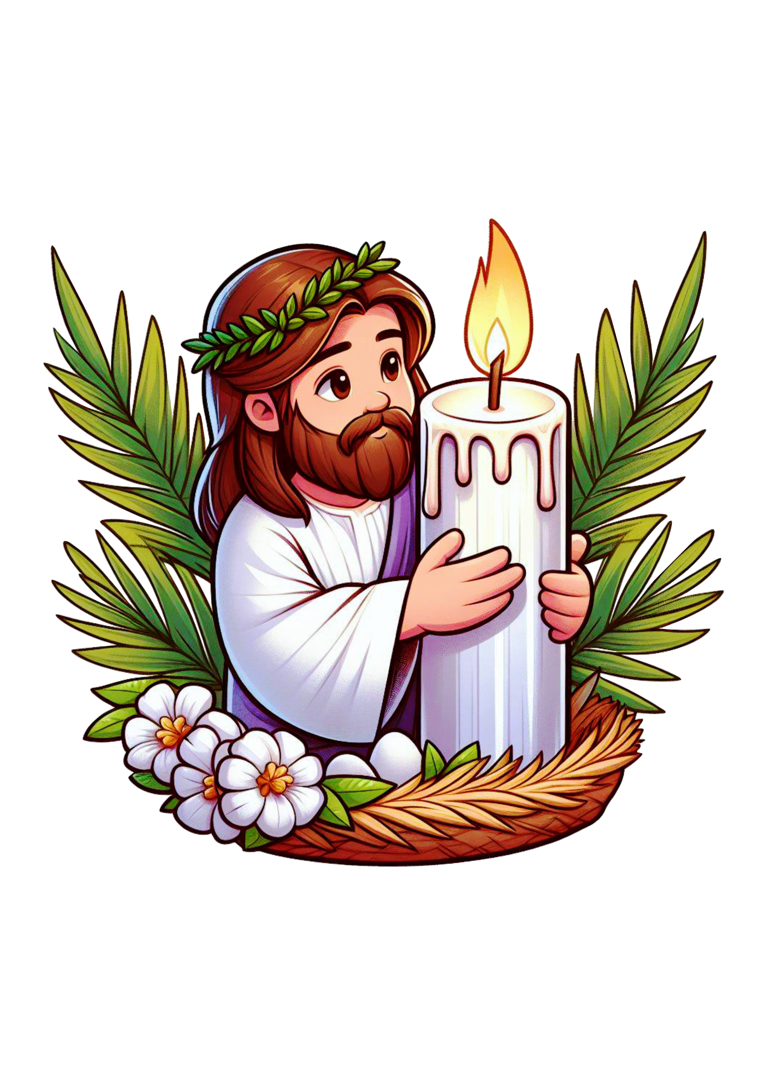 Páscoa a ressureição de Jesus desenho religioso vela ramos de palmeira cristo nosso senhor png