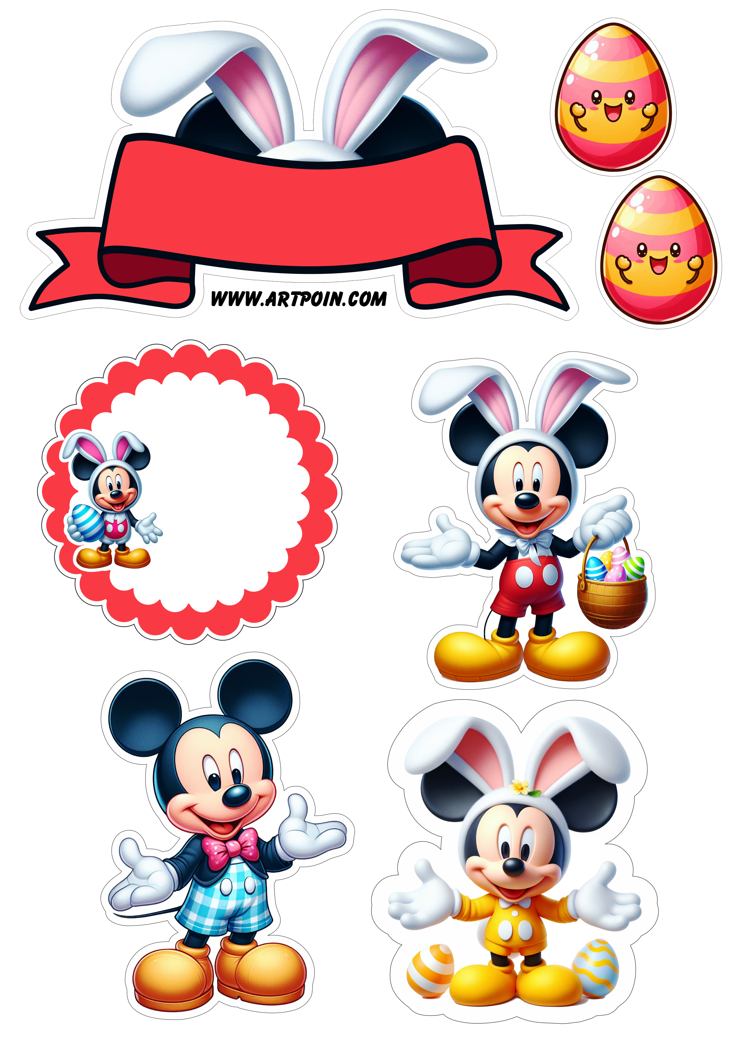 Topo de bolo Mickey Mouse decoração de páscoa artesanato png