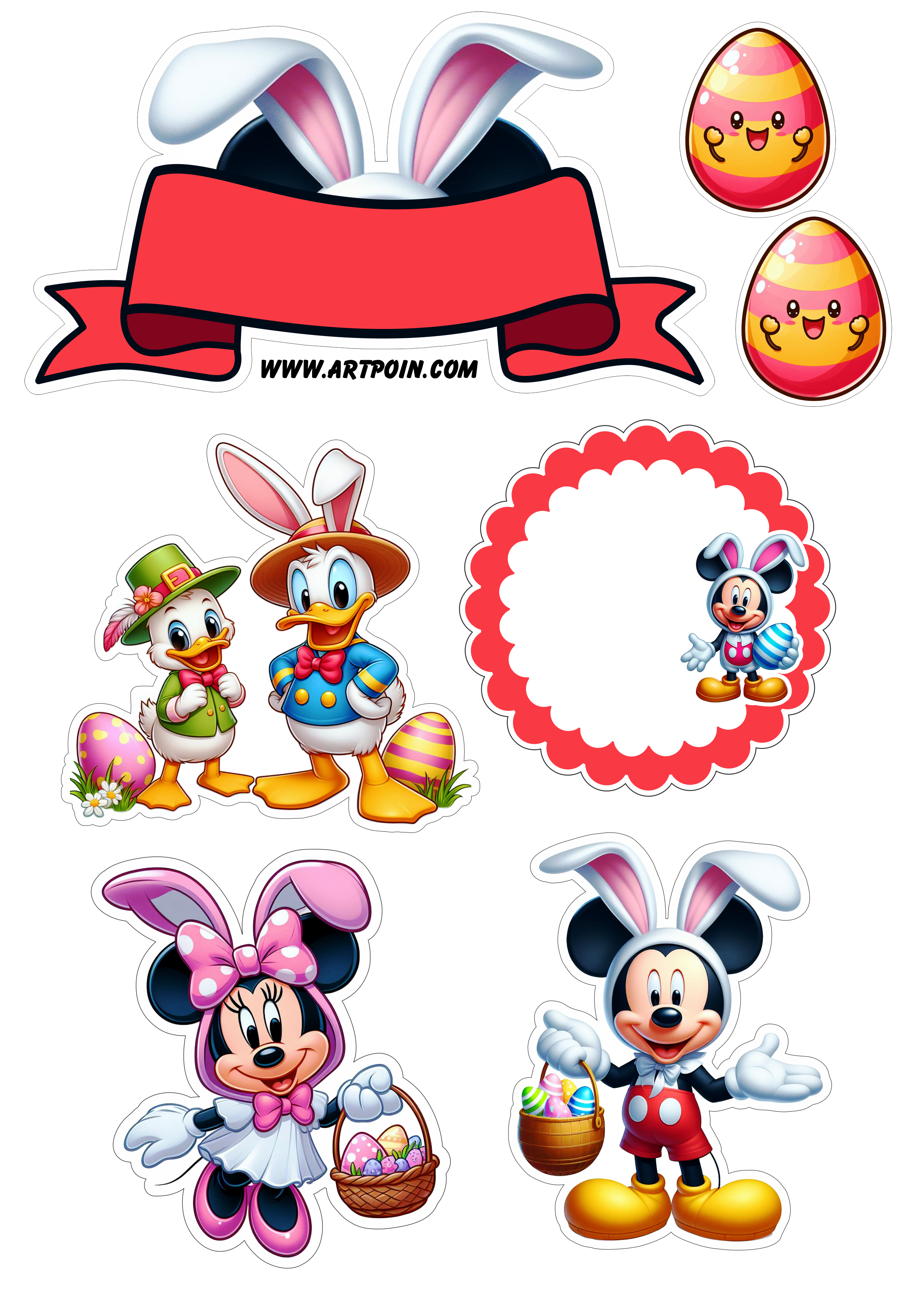 Topo de bolo Mickey Mouse decoração de páscoa artesanato renda extra com personalizados ovo de páscoa png