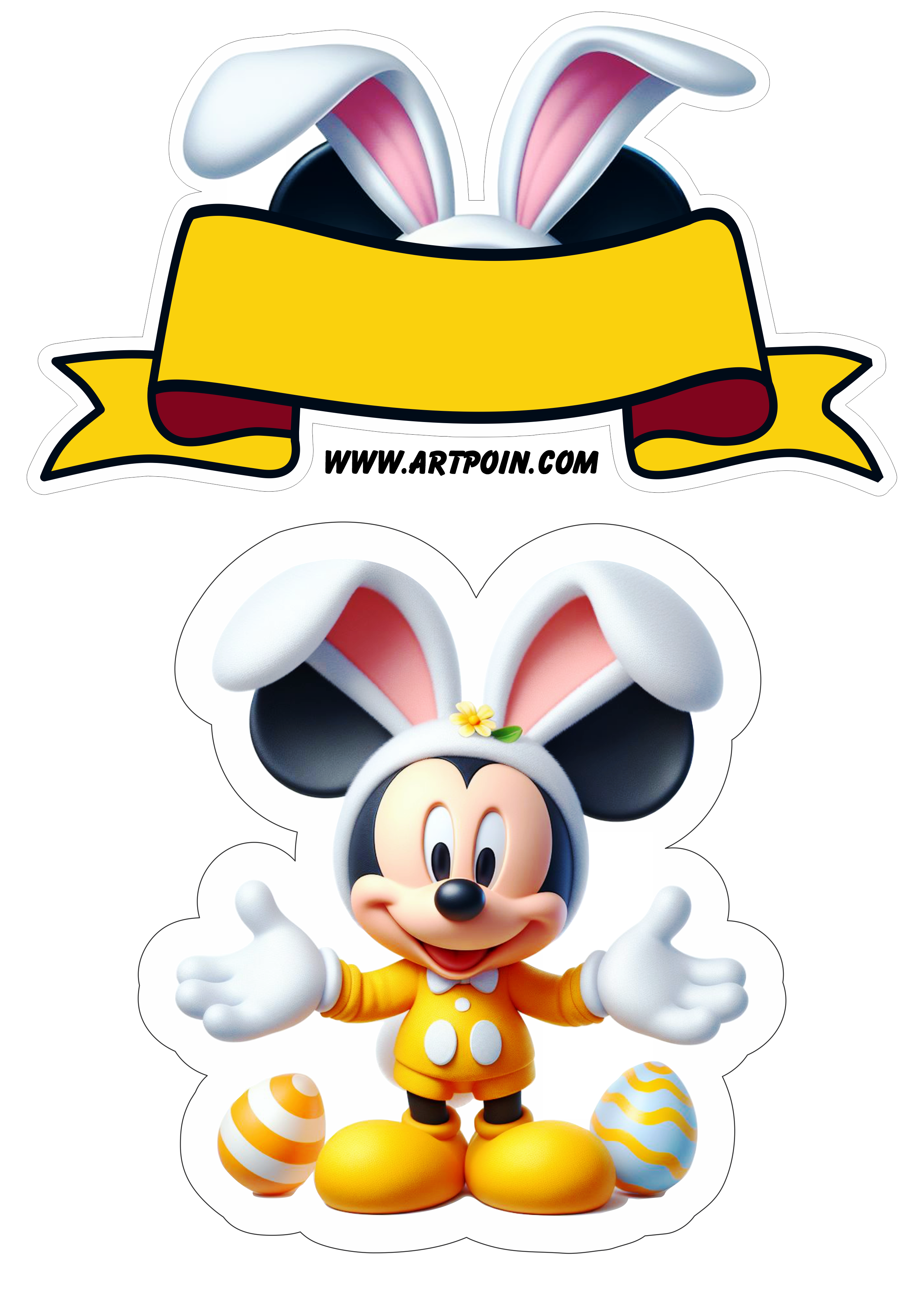 Mickey Mouse topo de bolo fantasia de coelhinho da páscoa amarelo