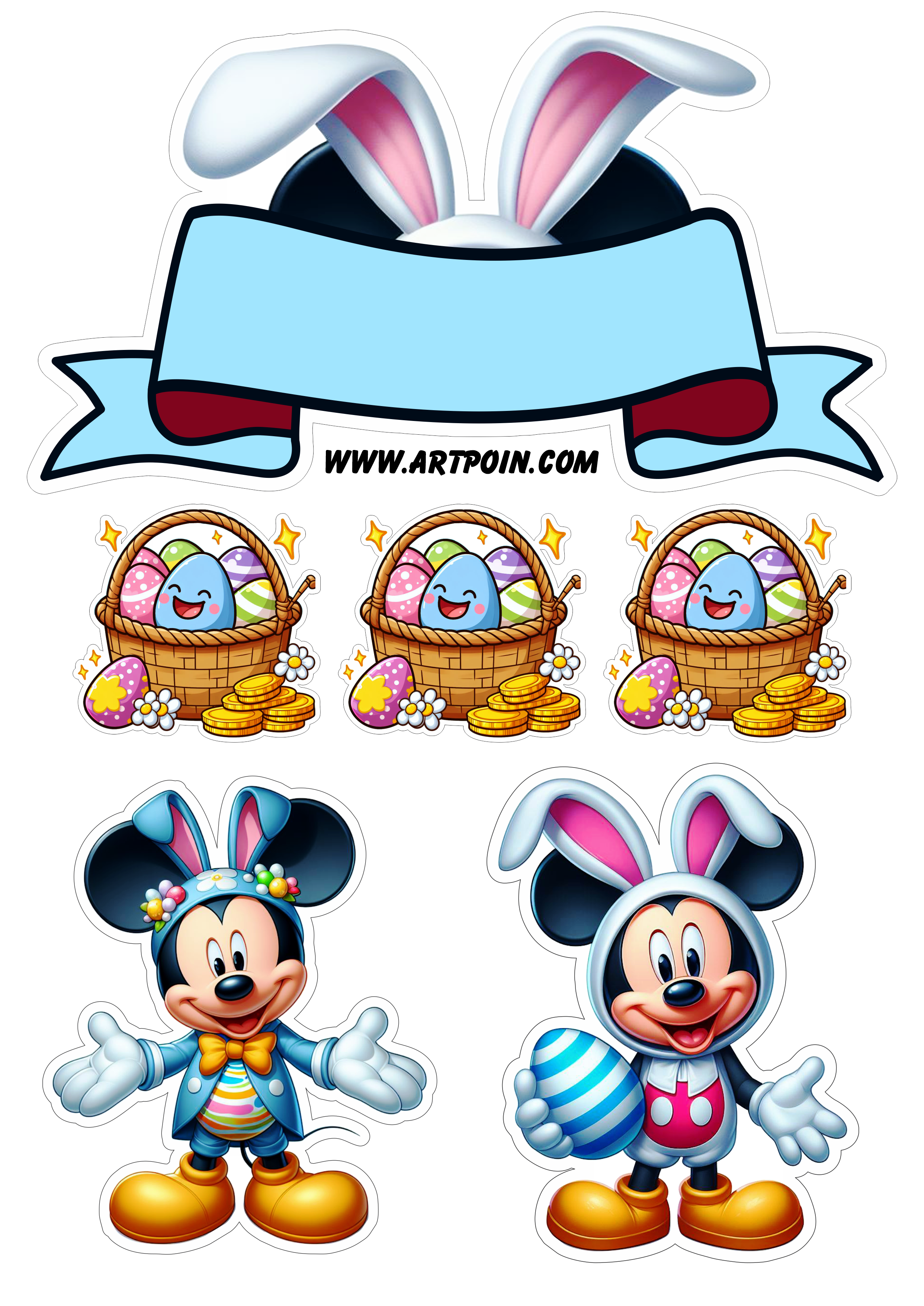 Disney Mickey mouse decoração de páscoa para bolo coelhinho ovos de chocolate png
