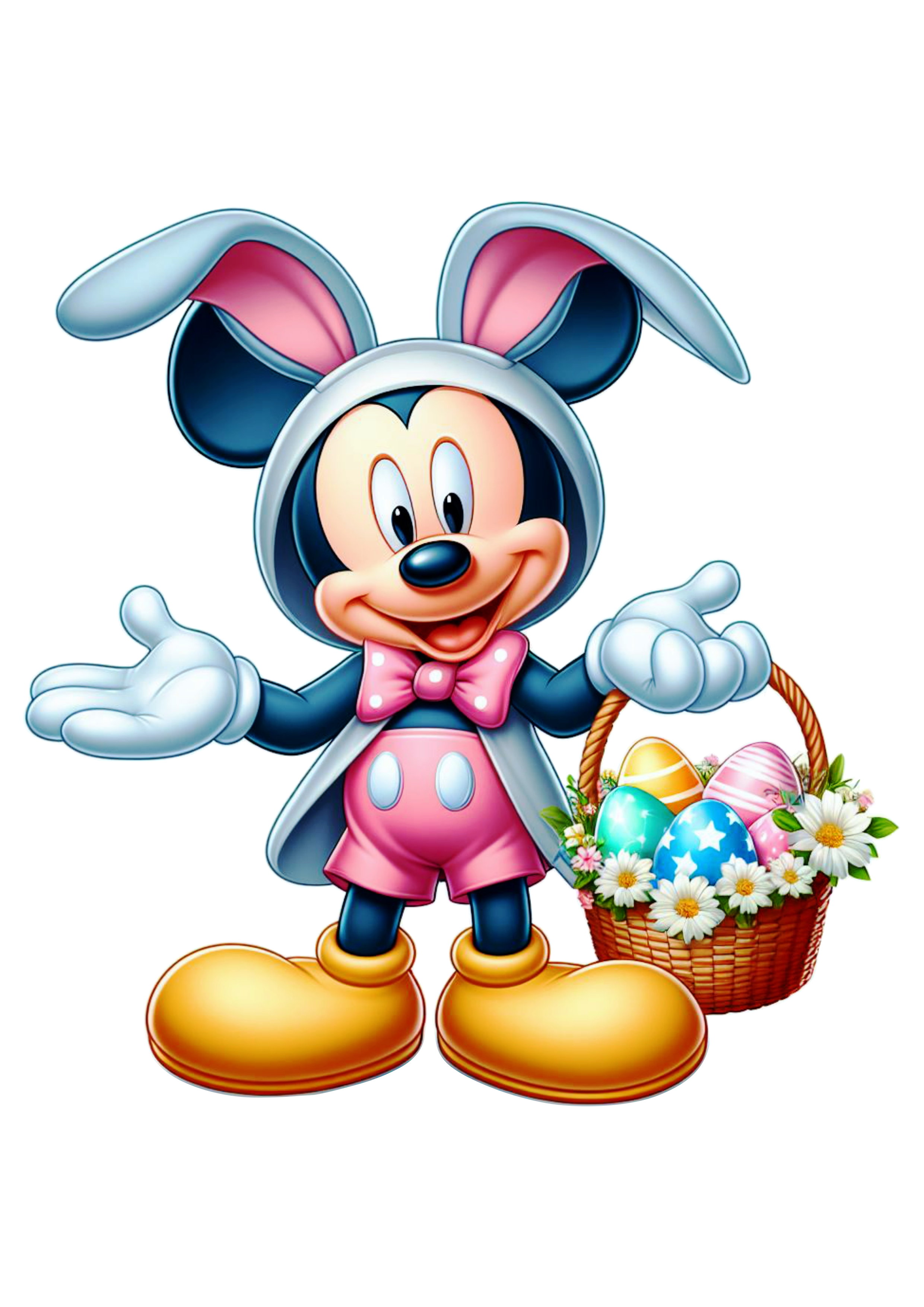 Mickey Mouse Disney desenho infantil colorido ilustração cesta de ovos png