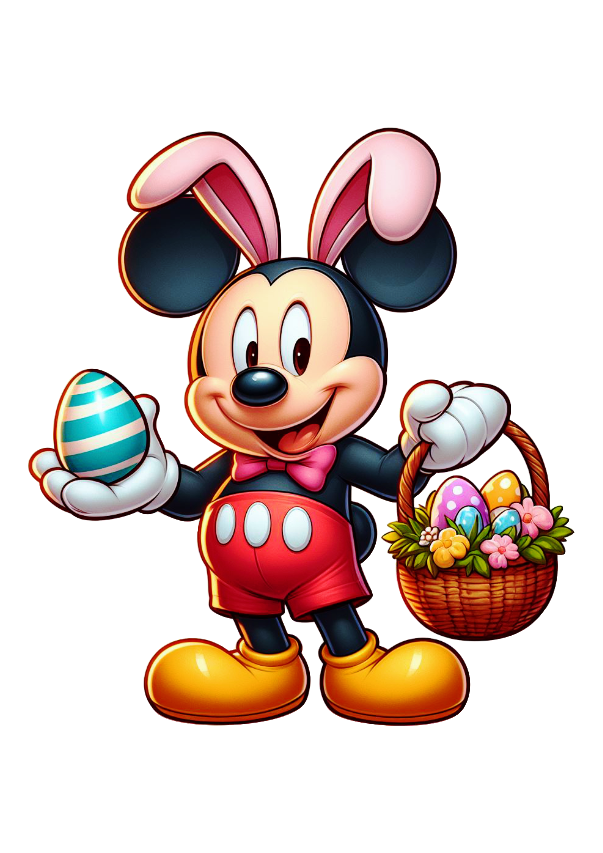 Disney Mickey mouse fantasiado de coelhinho da páscoa imagem sem fundo clipart vetor ilustração cesta de ovos png