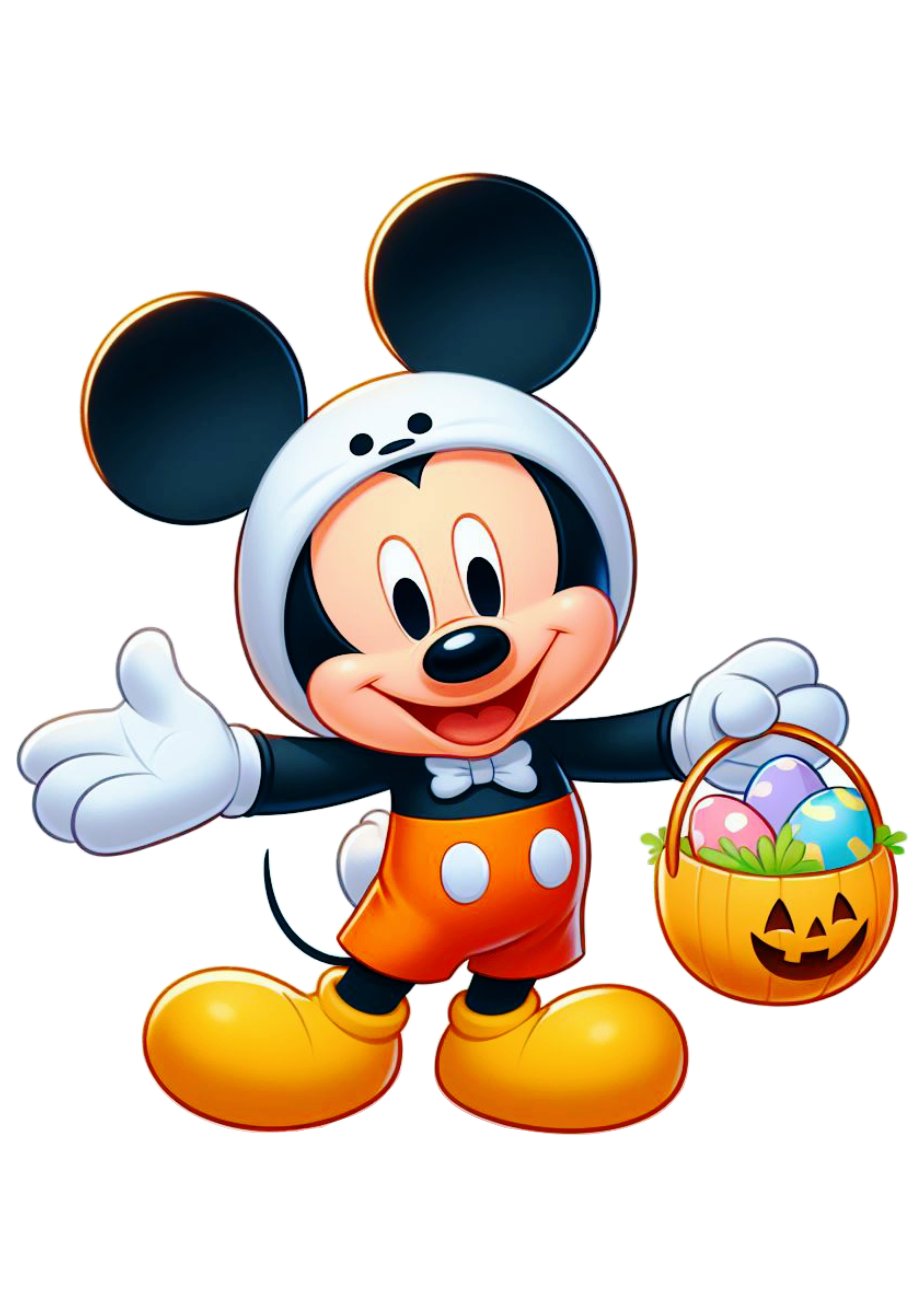 Disney Mickey mouse fantasiado de coelhinho da páscoa fundo transparente clipart vetor ilustração cesta de ovos png