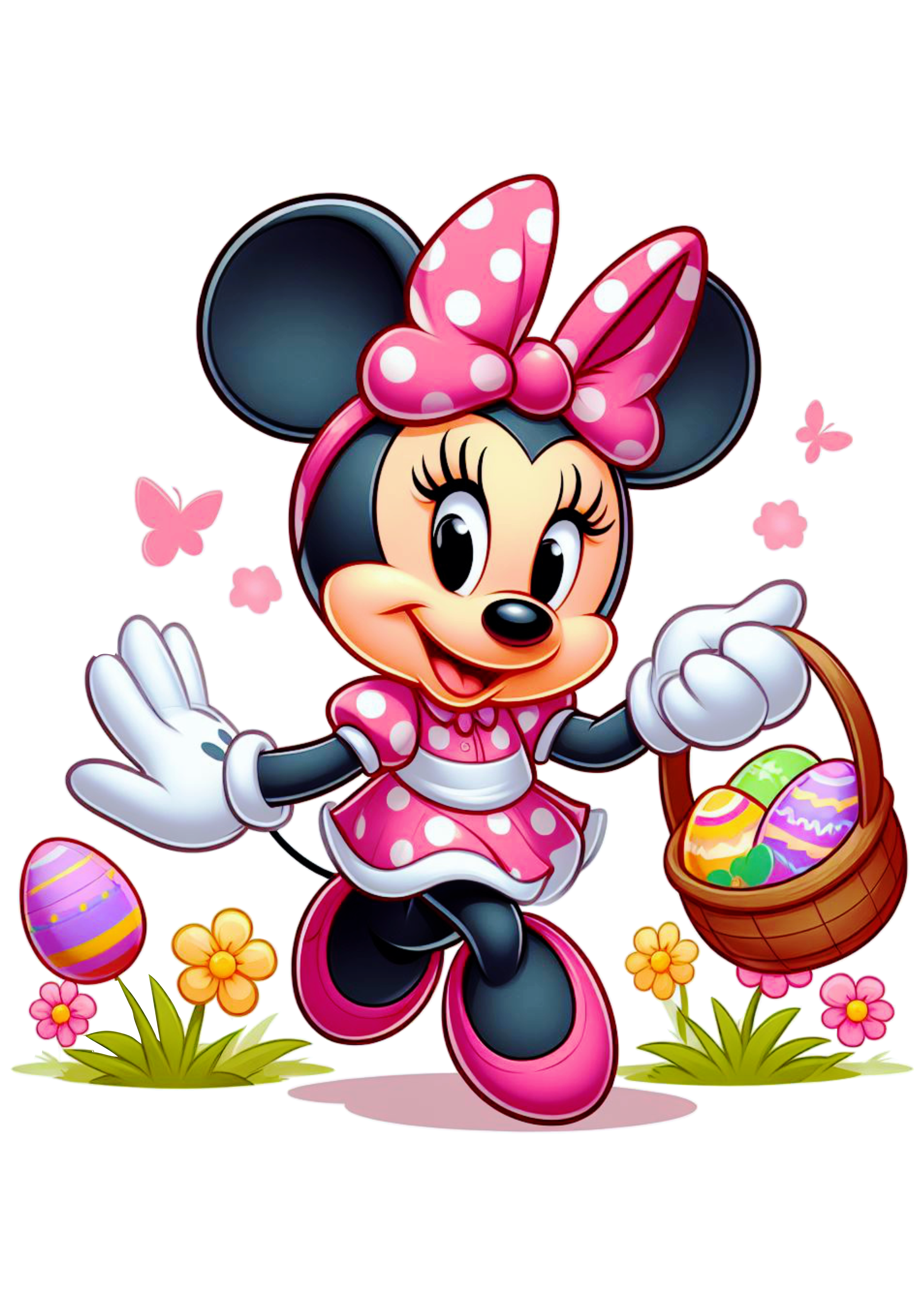 Minnie Mouse rosa especial de páscoa cesta de ovos de chocolate desenho infantil clipart vetor png