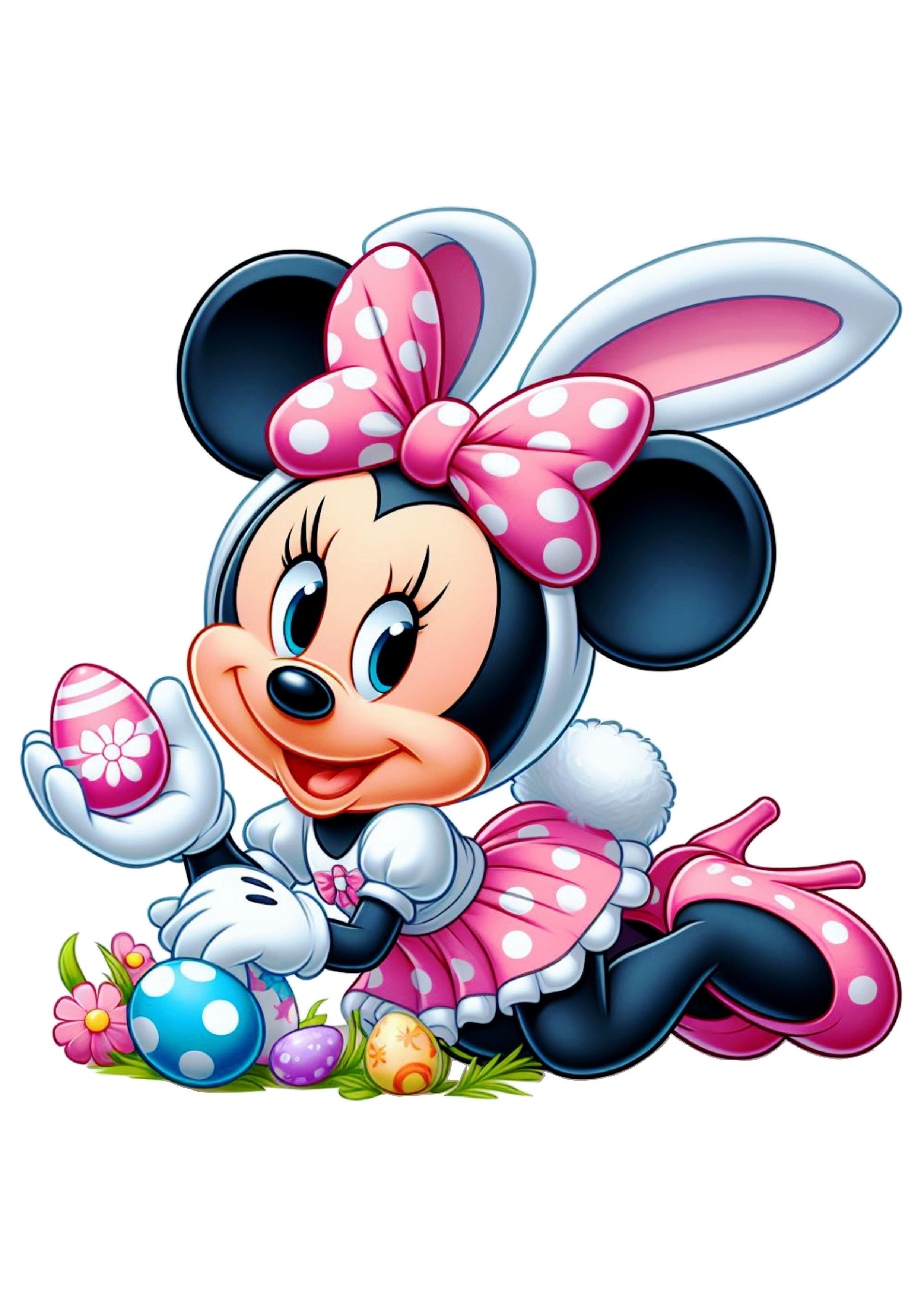Minnie Mouse rosa especial de páscoa cesta de ovos de chocolate desenho infantil clipart vetor Disney png