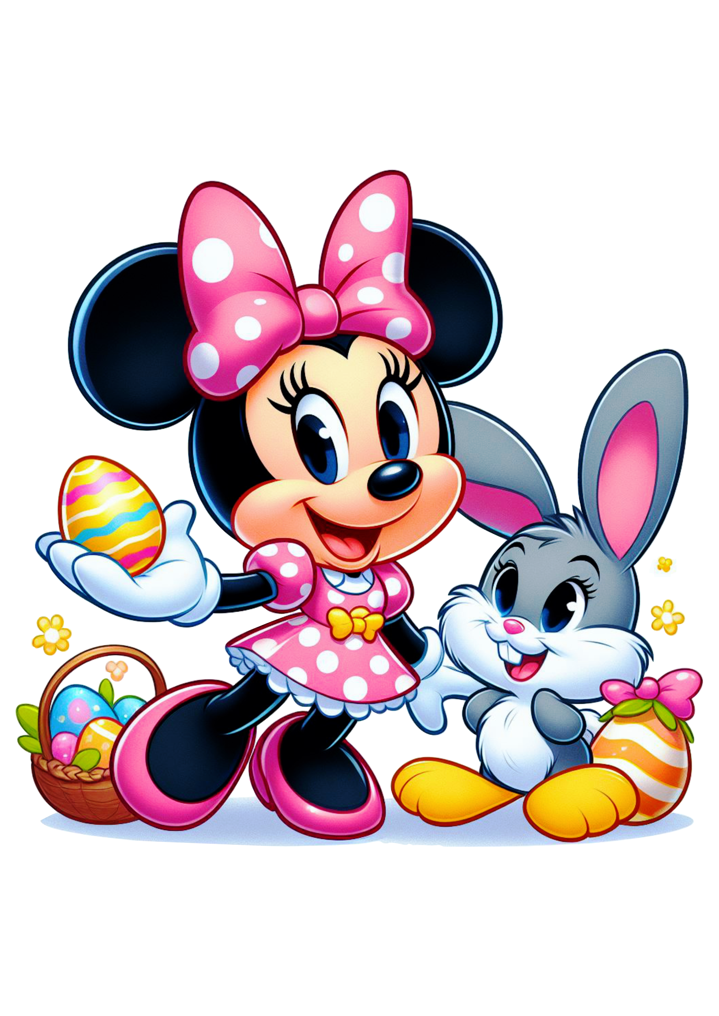 Minnie Mouse rosa especial de páscoa cesta de ovos de chocolate desenho infantil clipart vetor Disney design coelhinho png