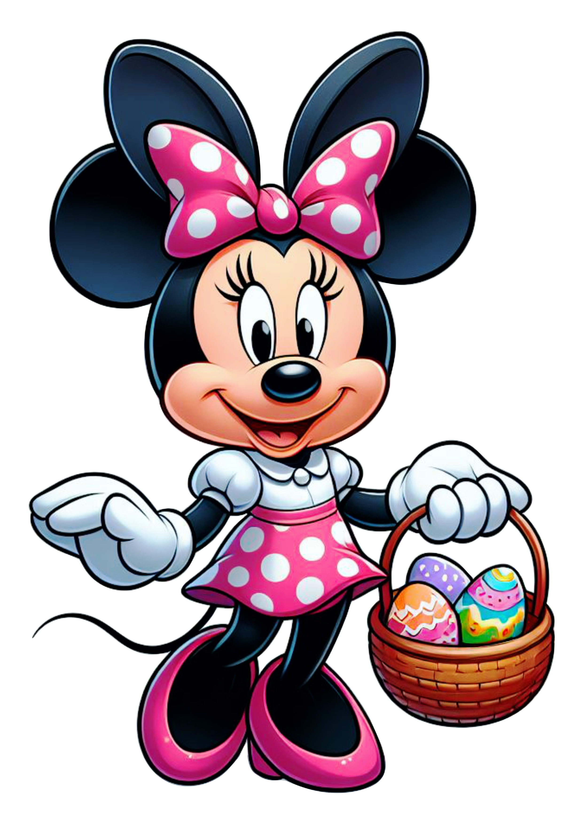 Minnie Mouse rosa especial de páscoa cesta de ovos de chocolate desenho infantil clipart vetor Disney design ilustração png