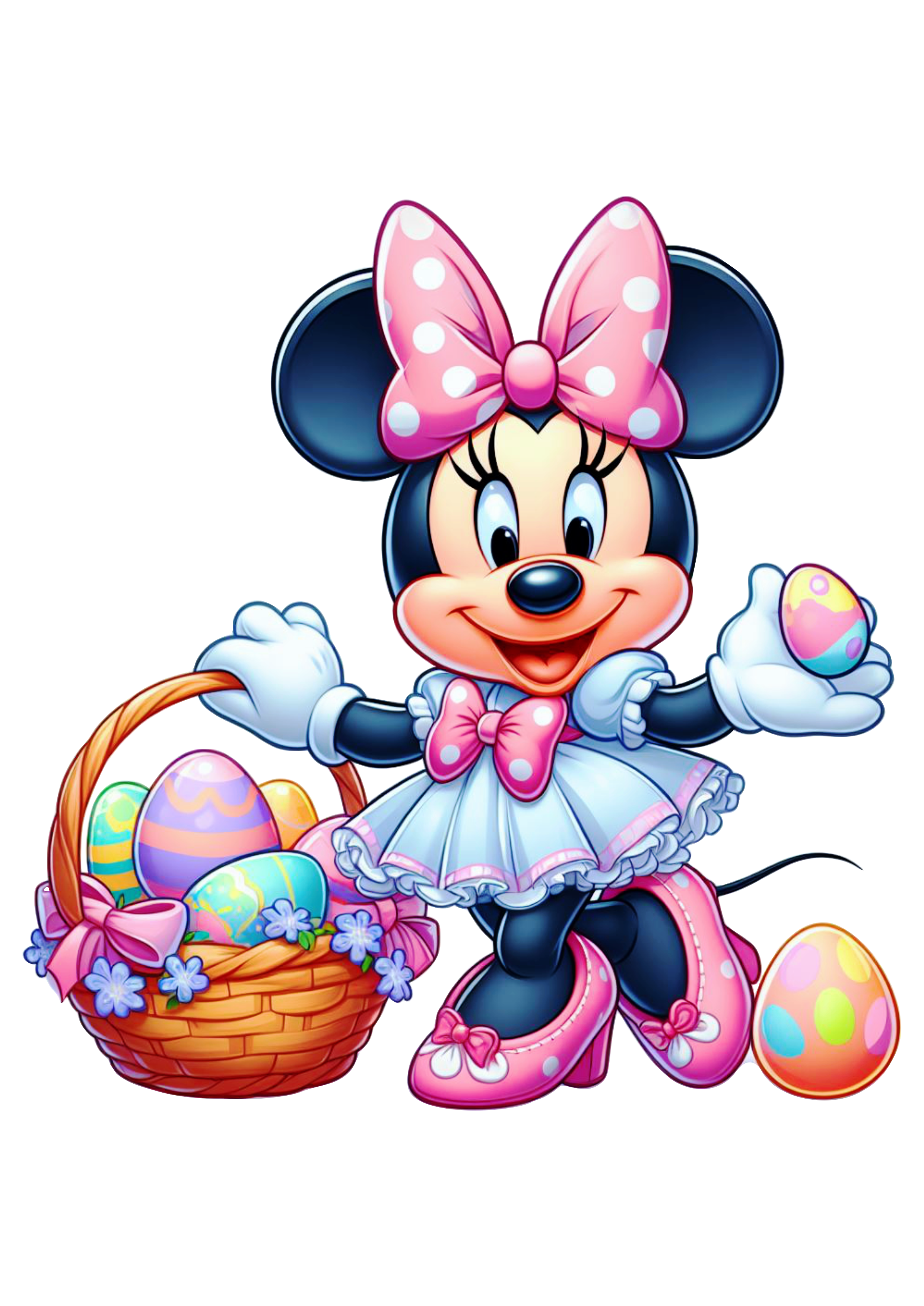 Minnie Mouse rosa especial de páscoa cesta de ovos de chocolate desenho infantil clipart vetor Disney design vestido lindo png