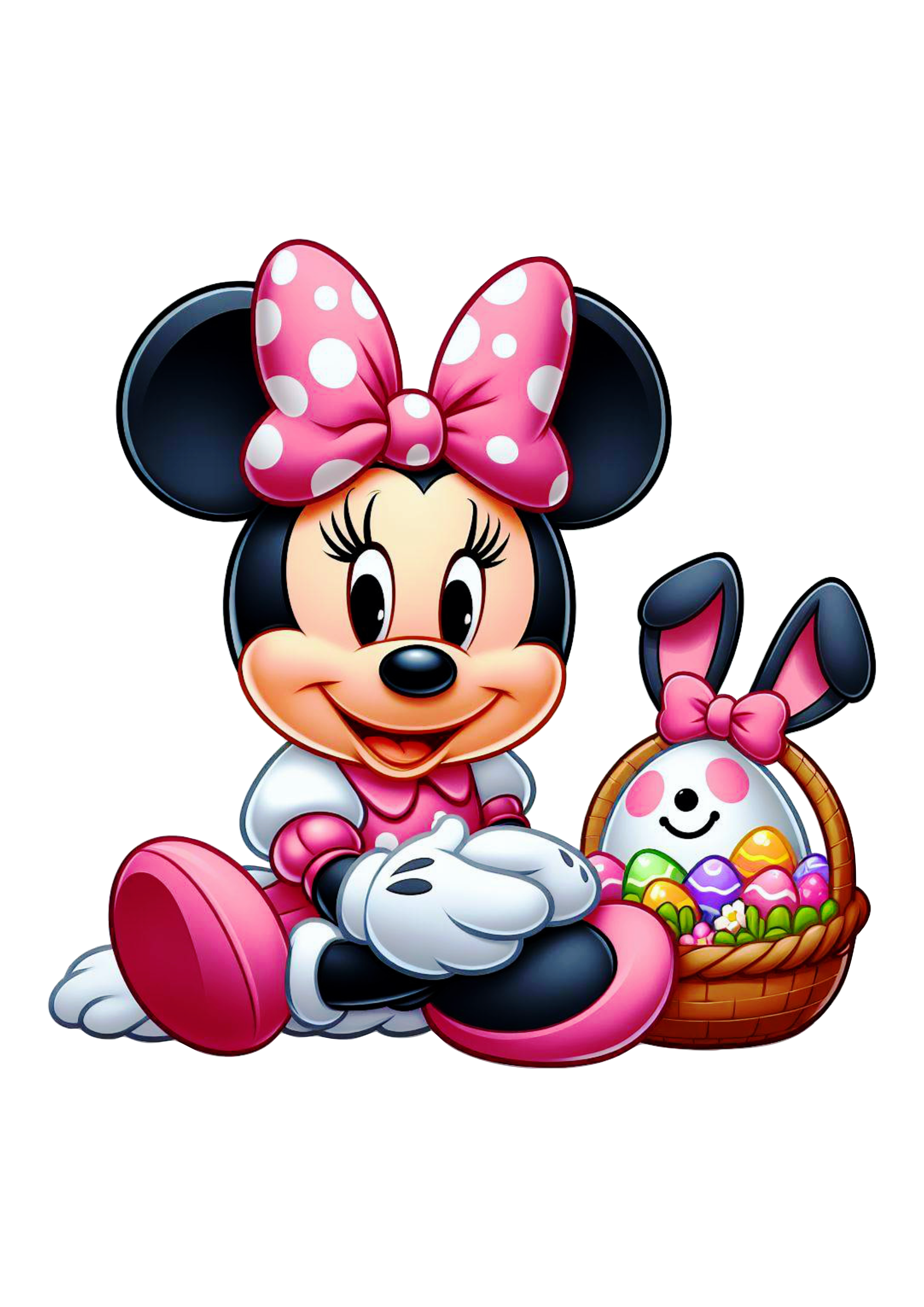 Desenho infantil Minnie mouse decoração de páscoa free clipart vetor ilustração fundo transparente png