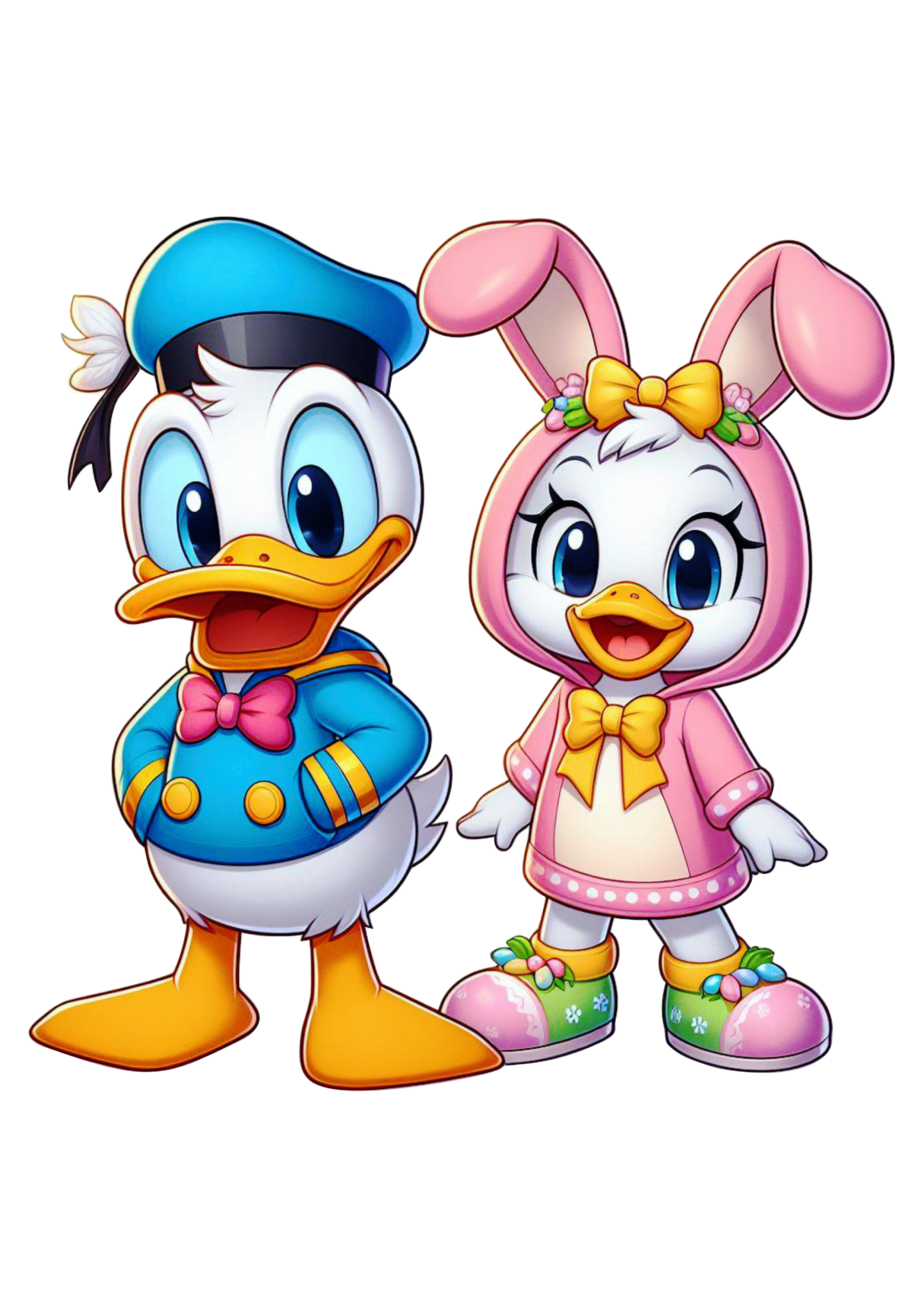 Pato Donald baby e patinha fofinha fantasiado de coelhinho da páscoa png