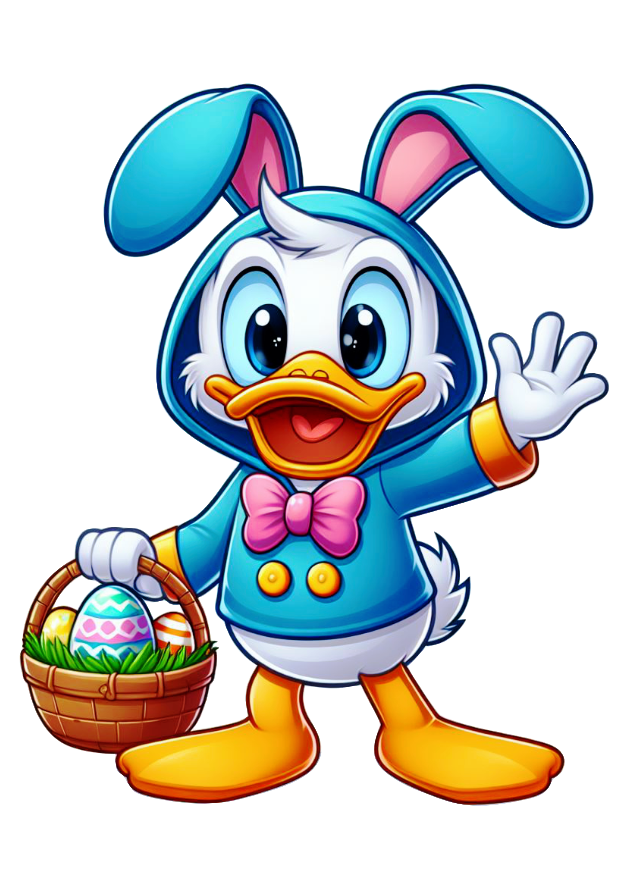 Imagens Disney Pato Donaldo coelhinho da páscoa cestinha de ovos gorrinho azul png