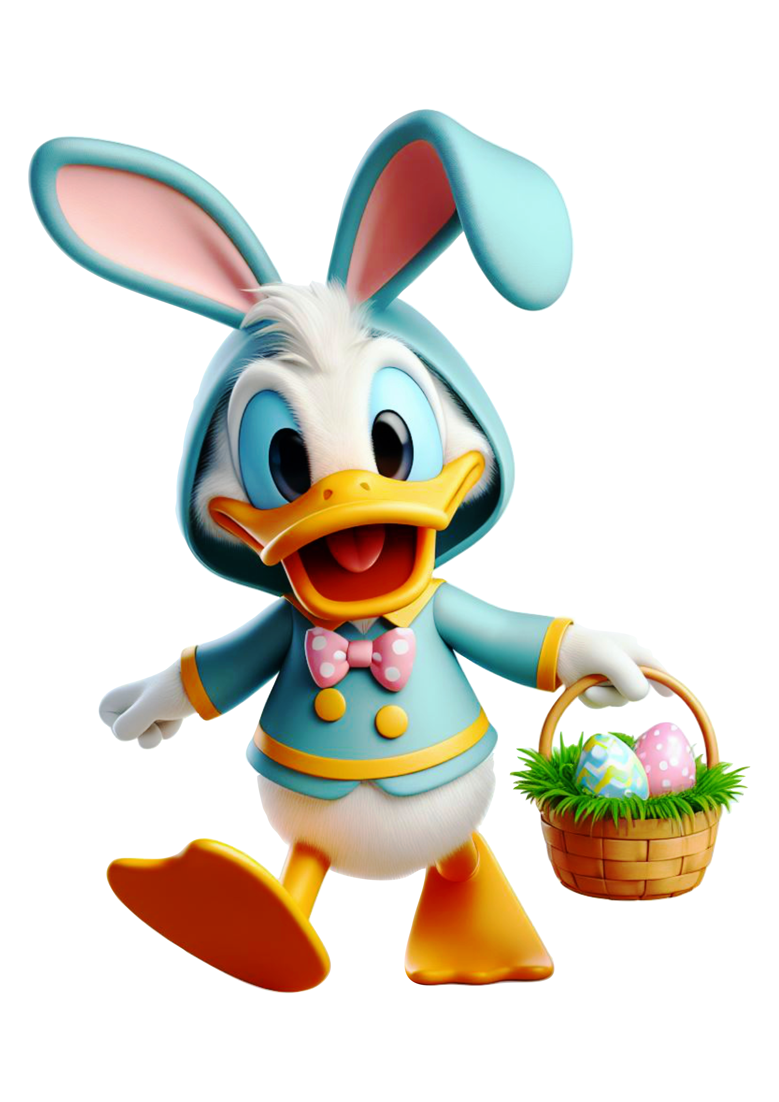 Imagens Disney Pato Donaldo coelhinho da páscoa cestinha de ovos gorrinho azul desenho png