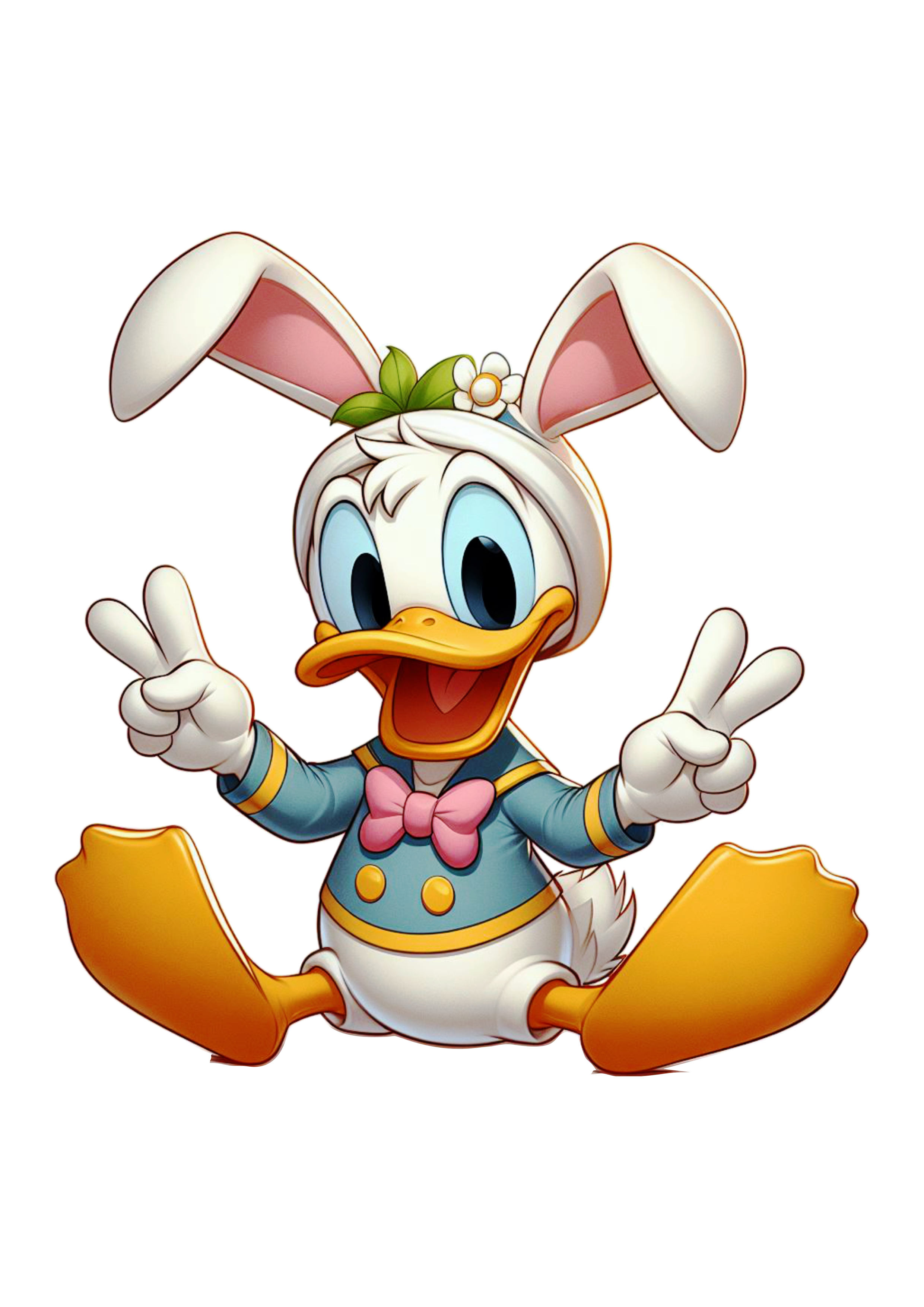 Pato Donald fantasiado de coelhinho da páscoa clipart vetor artes visuais Disney png image infantil pack
