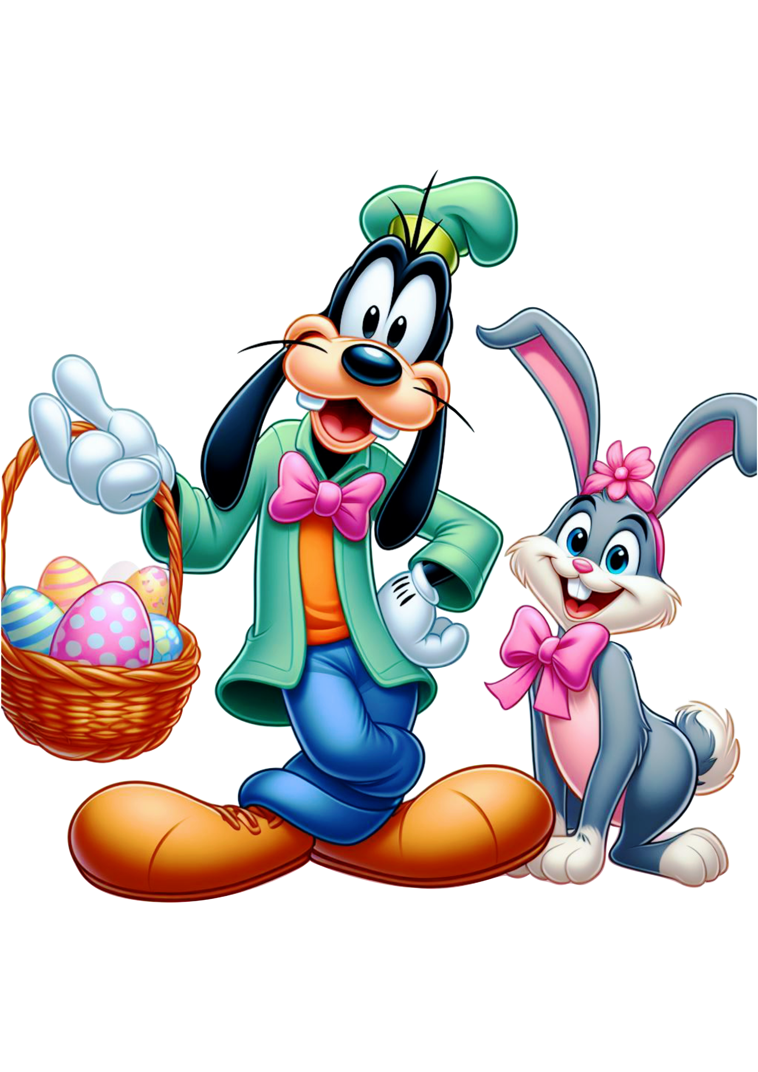 Turma do Mickey Mouse especial de páscoa pateta com cesta de ovos de chocolate png