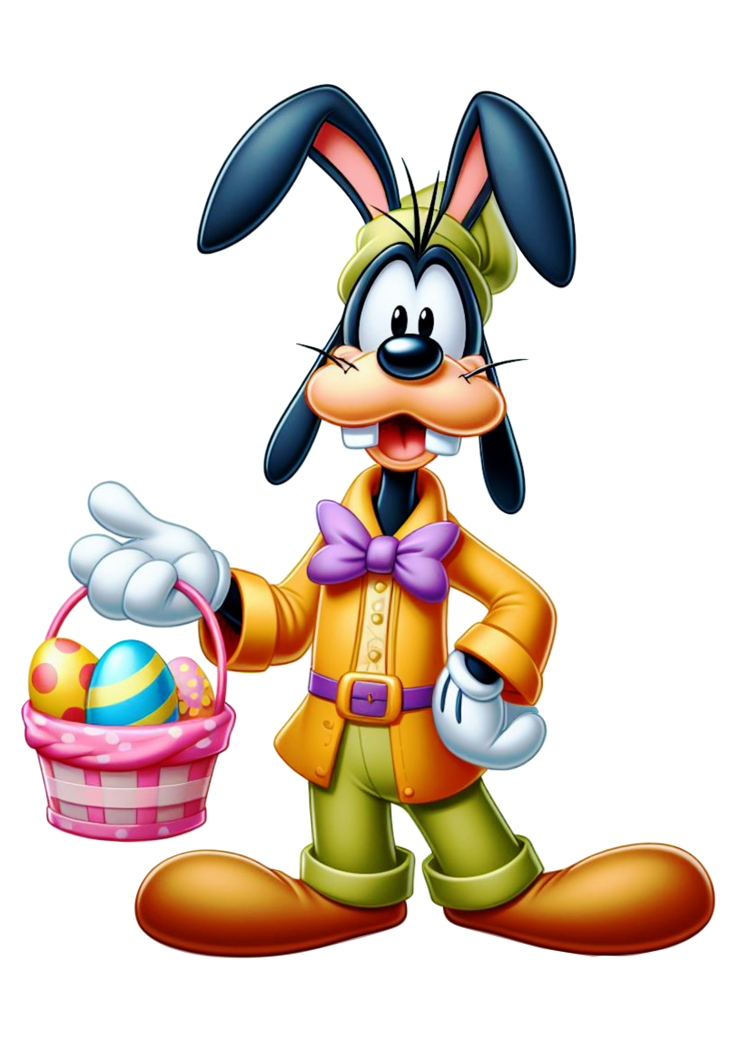 Turma do Mickey Mouse especial de páscoa pateta com cesta de ovos de chocolate vetor png