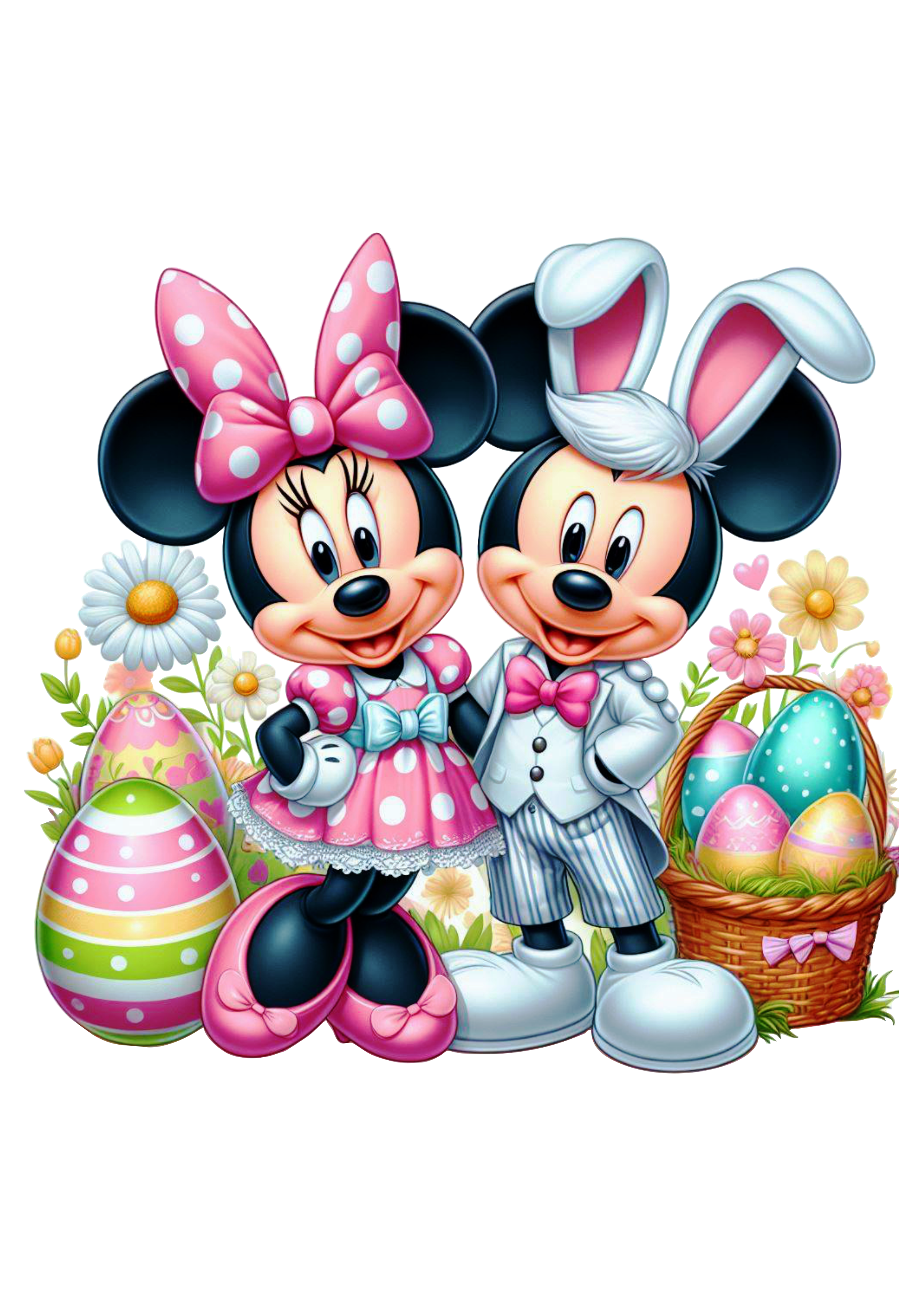 Mickey e Minnie especial de páscoa fundo transparente ovos de chocolate clipart vetor png
