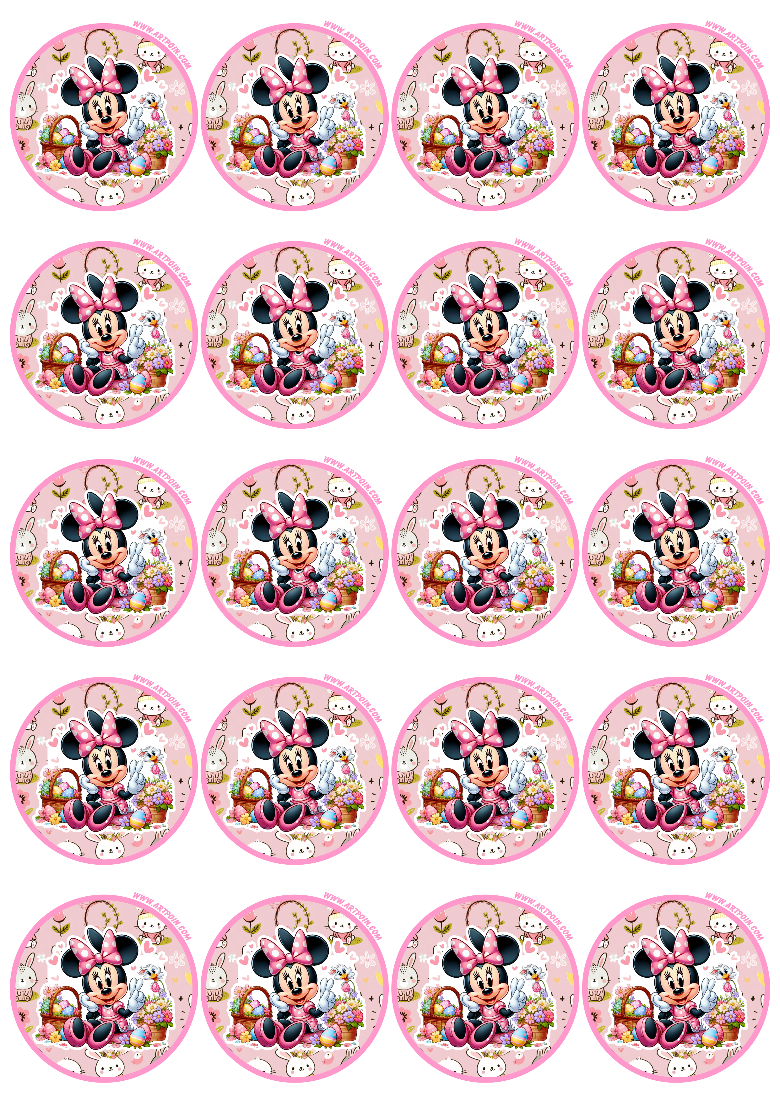 Minnie rosa adesivo redondo de páscoa tag sticker pronto para imprimir 20 imagens png