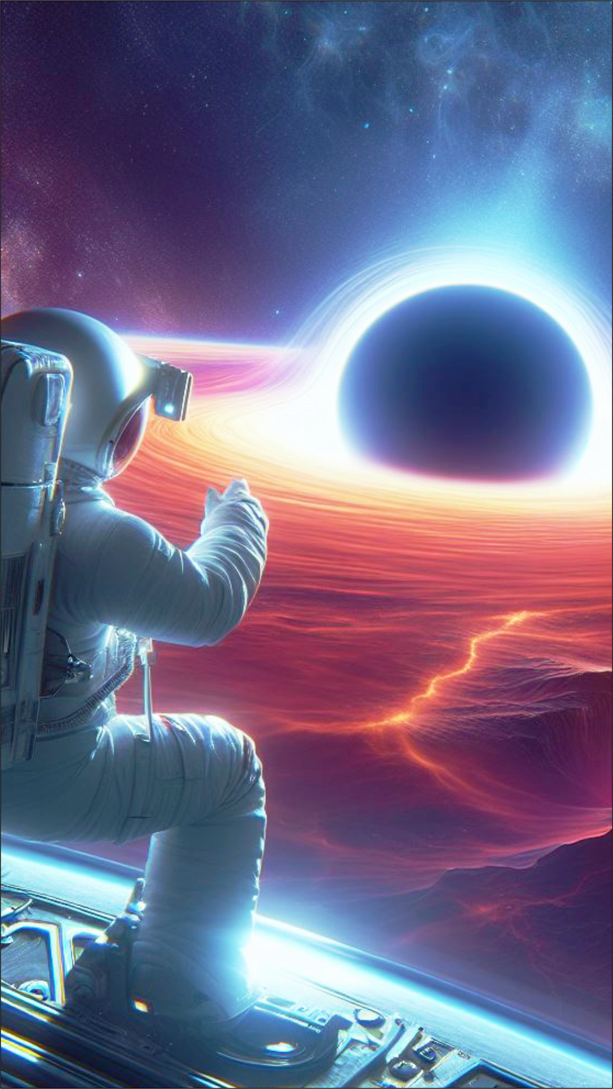 Papel de parede para celular um astronauta no espaço observando um buraco negro universo png image cgi computação gráfica