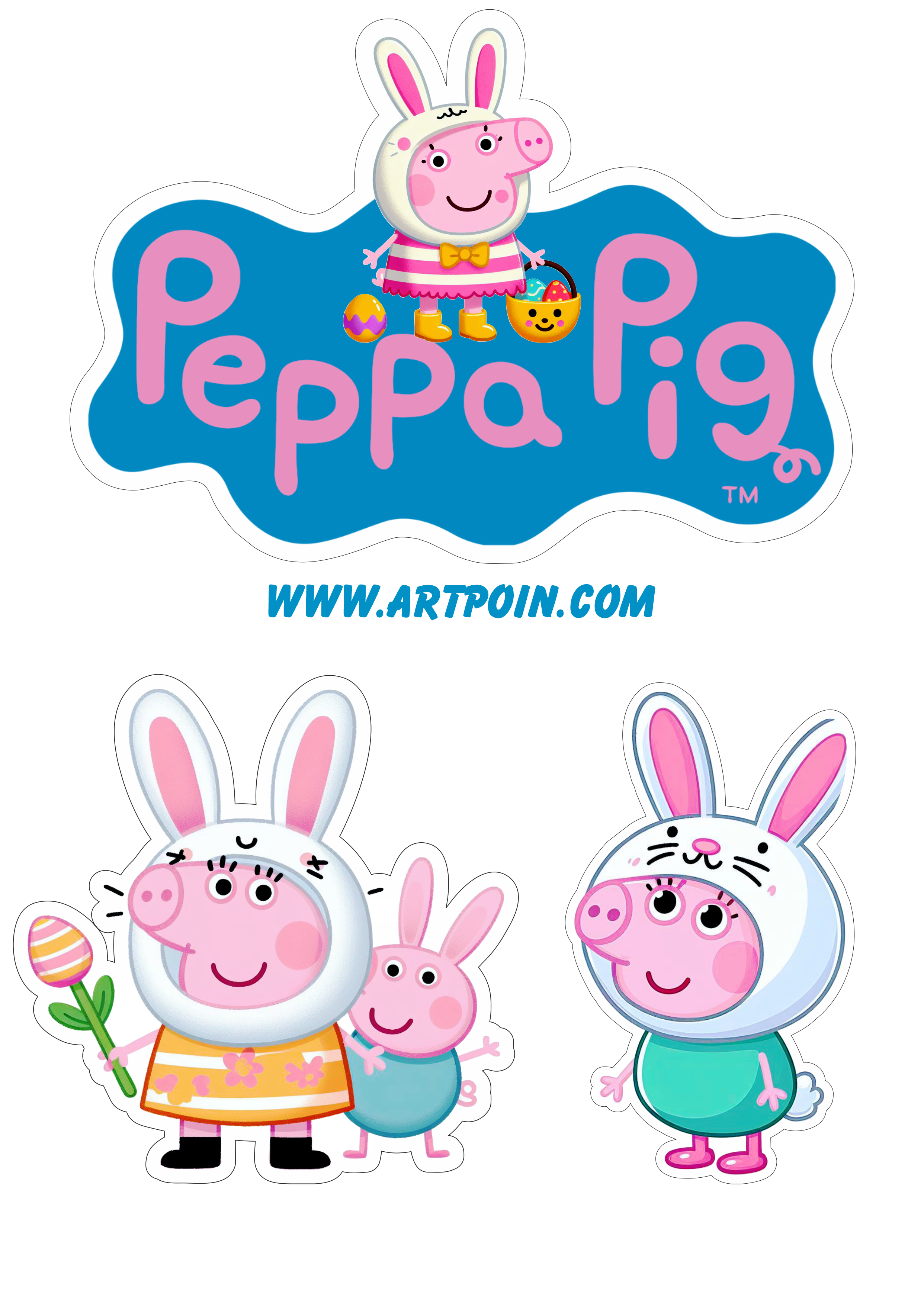 Topo de bolo para imprimir Peppa pig páscoa decoração de festa png