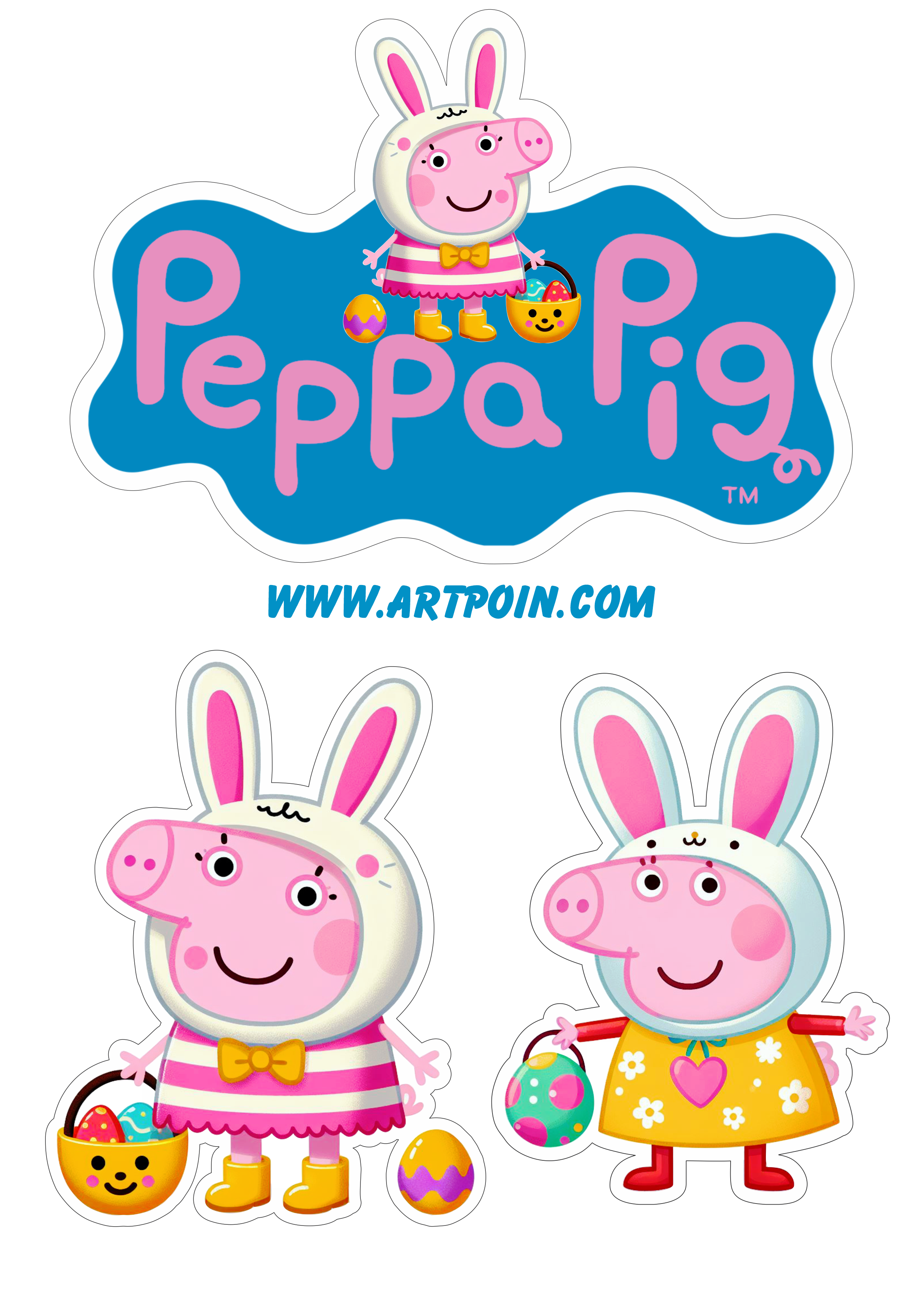 Topo de bolo para imprimir Peppa pig páscoa decoração de festa infantil png