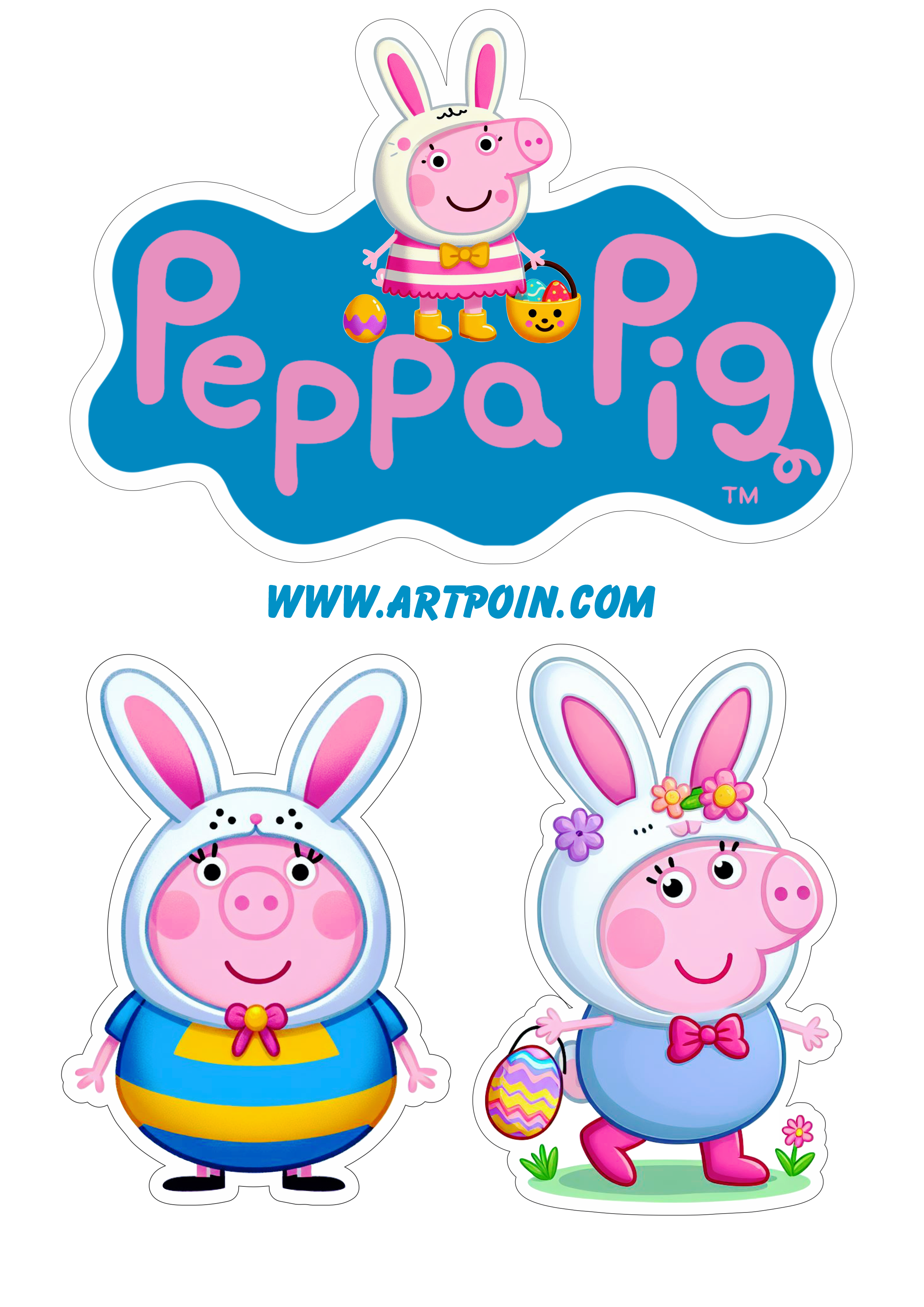 Topo de bolo para imprimir Peppa pig páscoa decoração de festa infantil fazendo a nossa festa png
