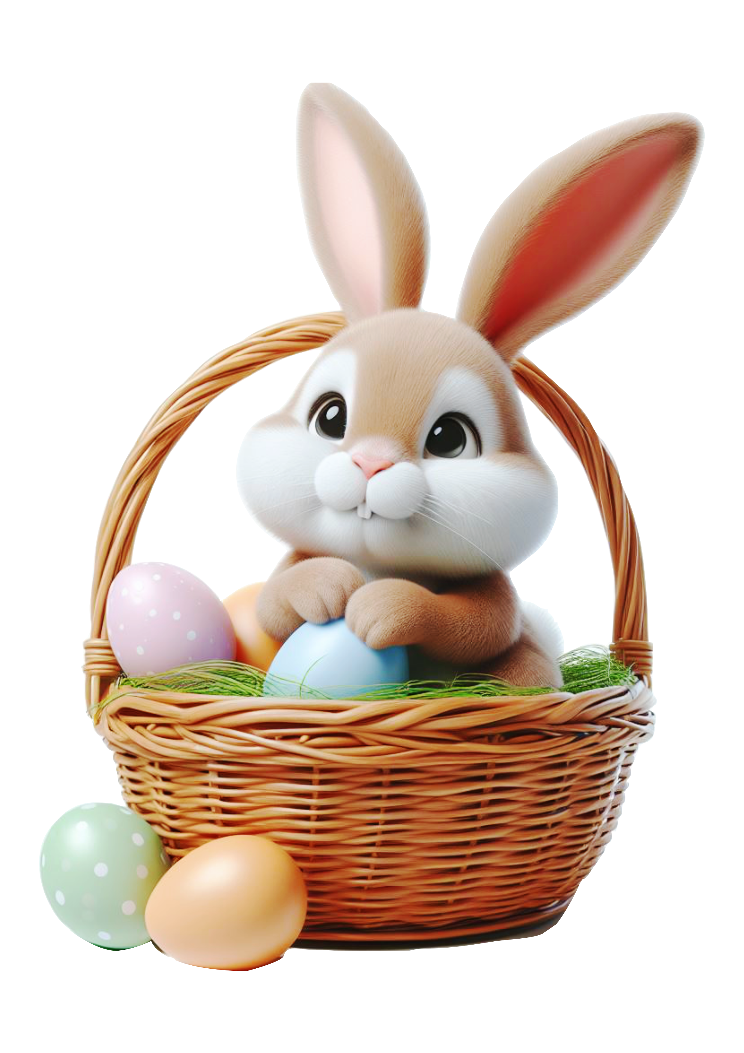 Páscoa imagens fofinhas coelhinho dentro da cesta com ovos de chocolate desenho infantil png