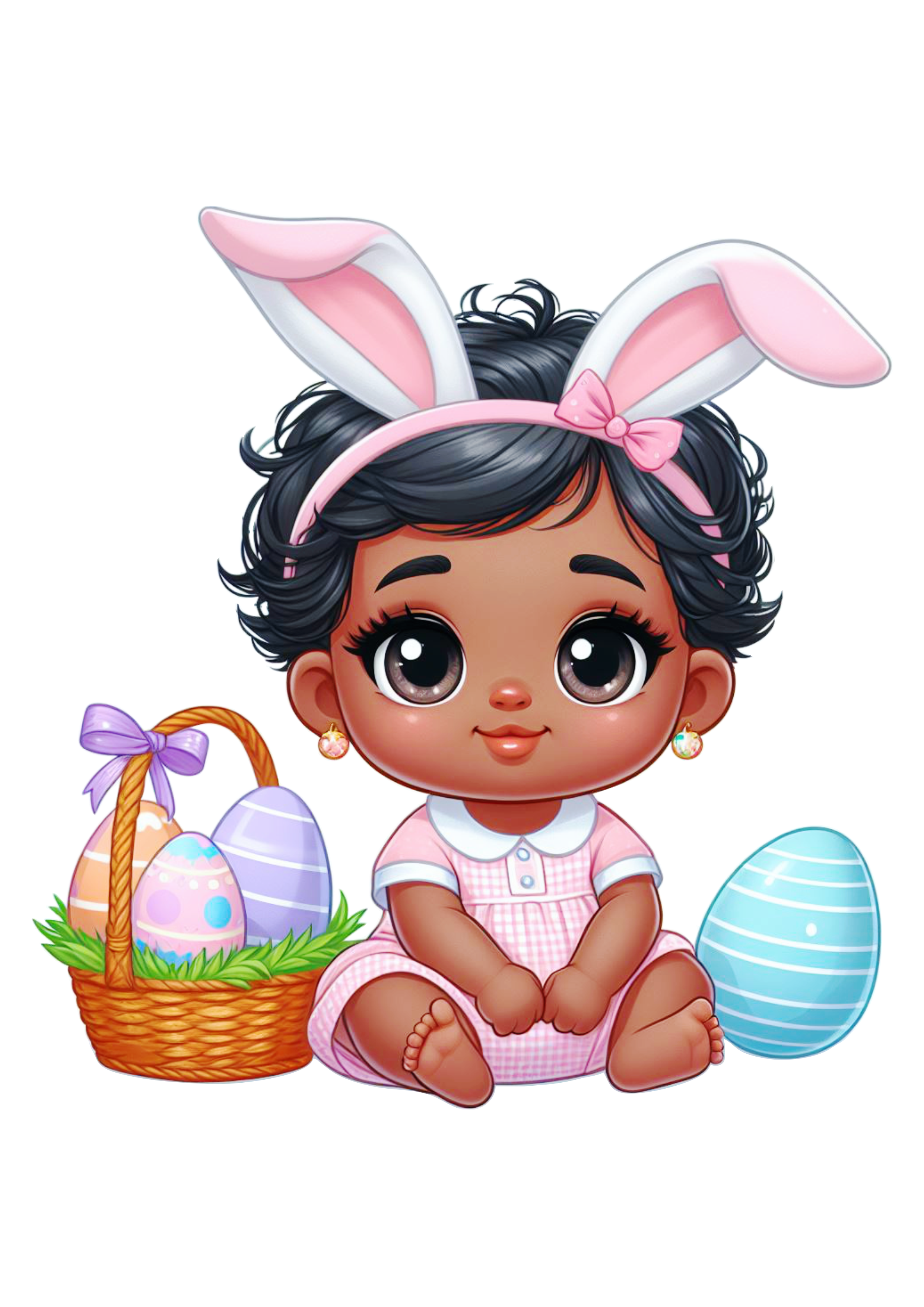 Páscoa menina moreninha com fantasia de coelho desenho infantil fofinho cesta de ovos de chocolate png