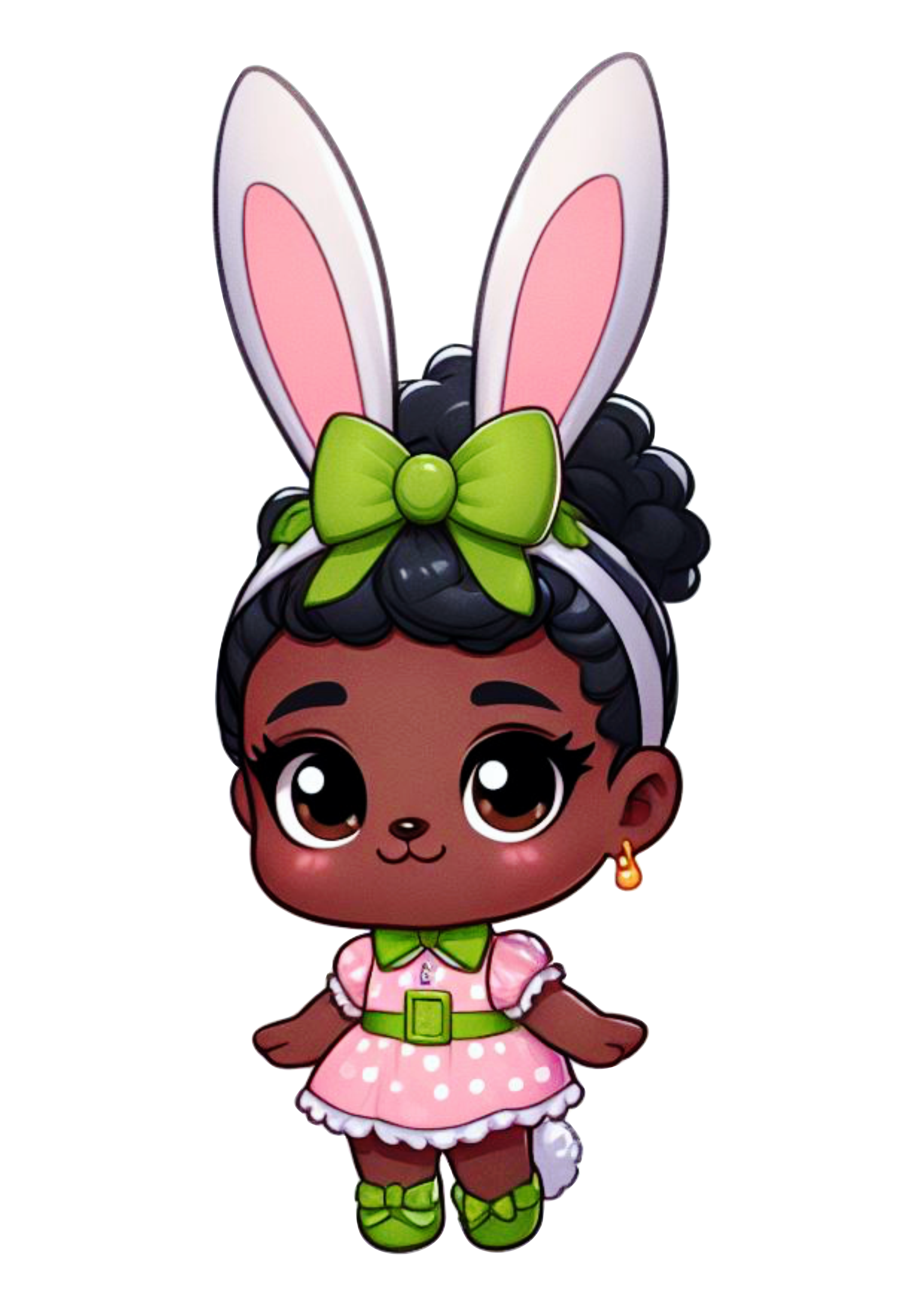 Páscoa menina moreninha com fantasia de coelho lacinho verde desenho infantil fofinho cute ovos de chocolate clipart png