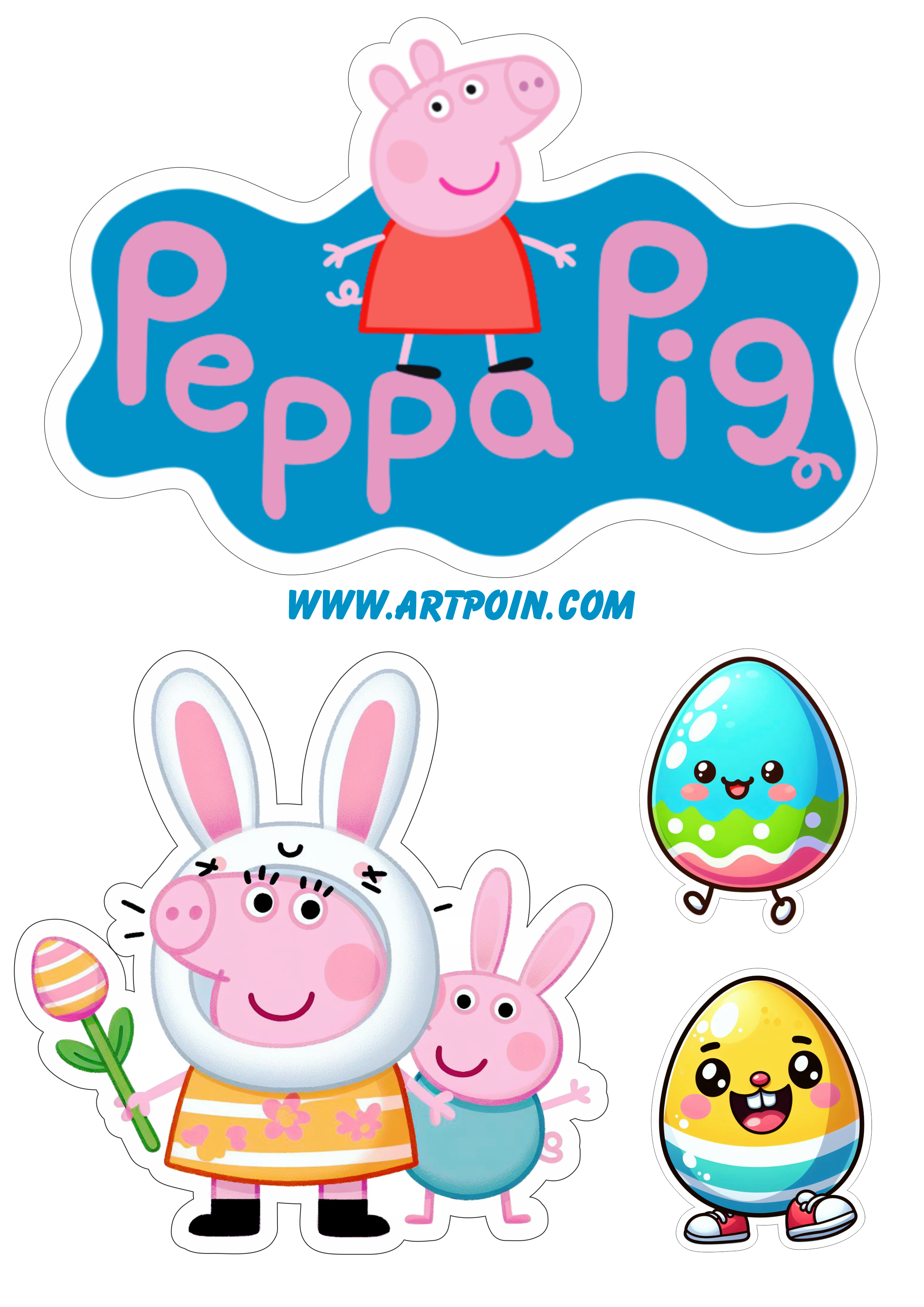 Peppa Pig topo de bolo páscoa desenho infantil decoração ovos de chocolate png