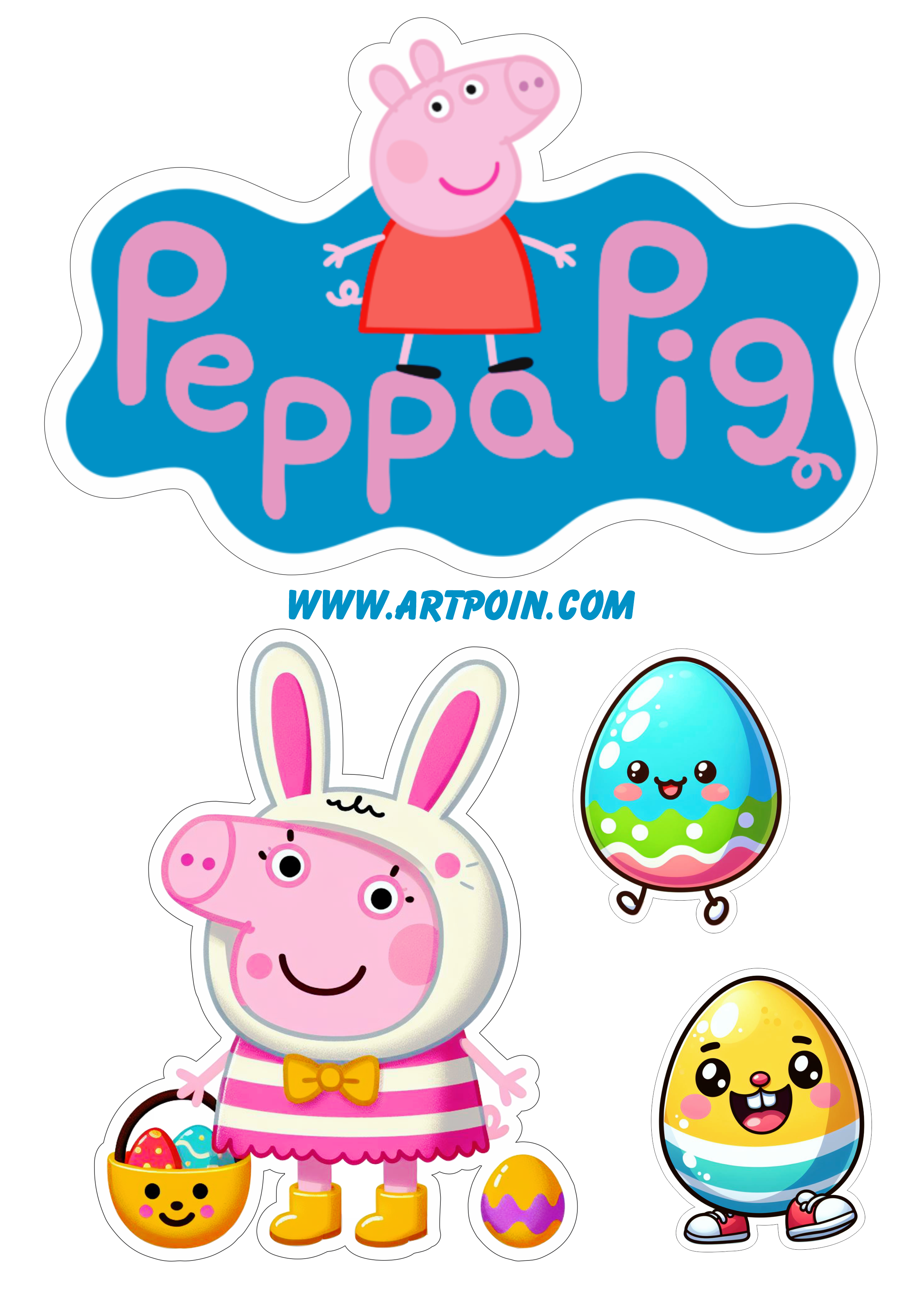 Peppa Pig topo de bolo páscoa desenho infantil decoração ovos de chocolate festa decorada png