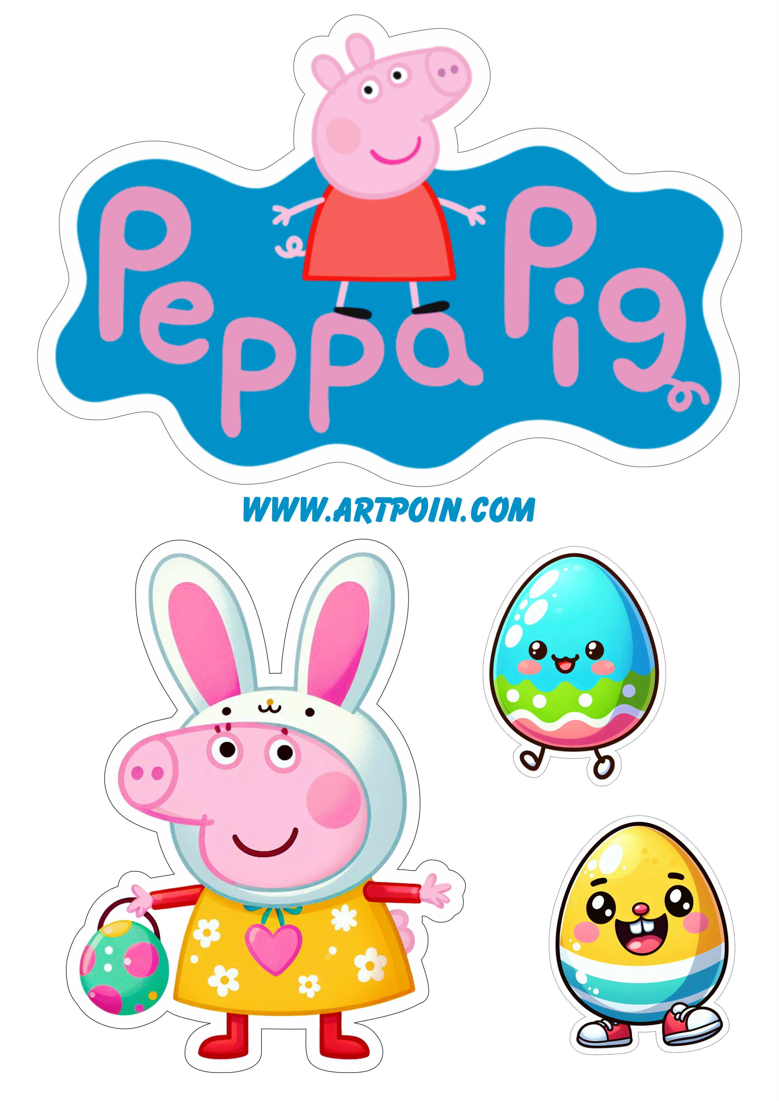 Peppa Pig topo de bolo páscoa desenho infantil decoração ovos de chocolate hora da festa png