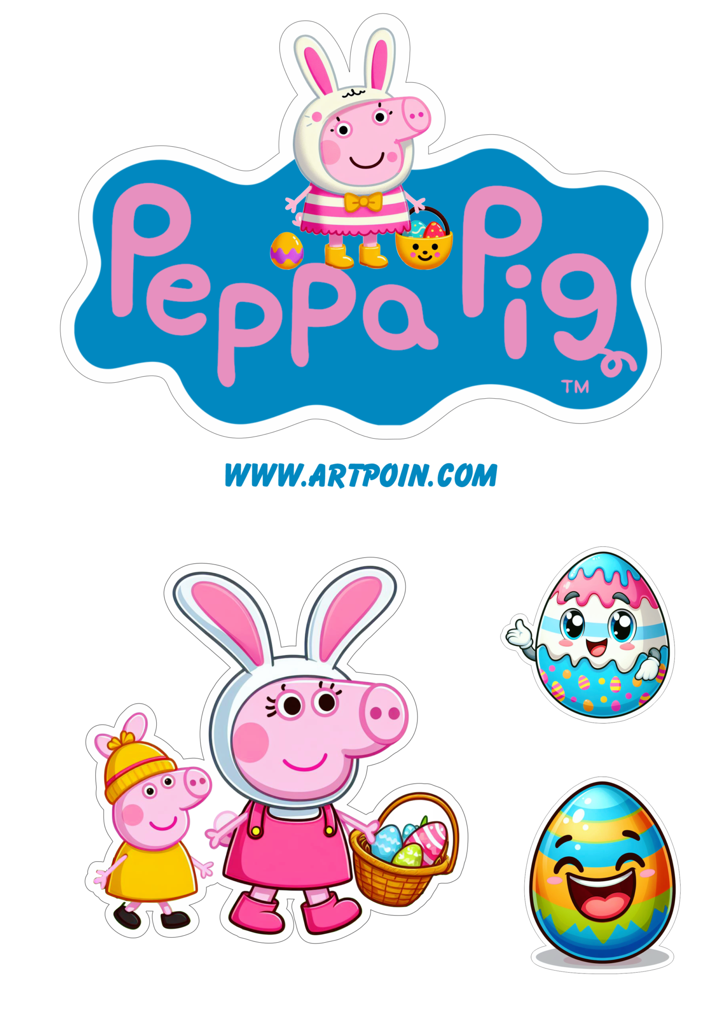 Topo de bolo para imprimir Peppa pig páscoa decoração de festa infantil ...