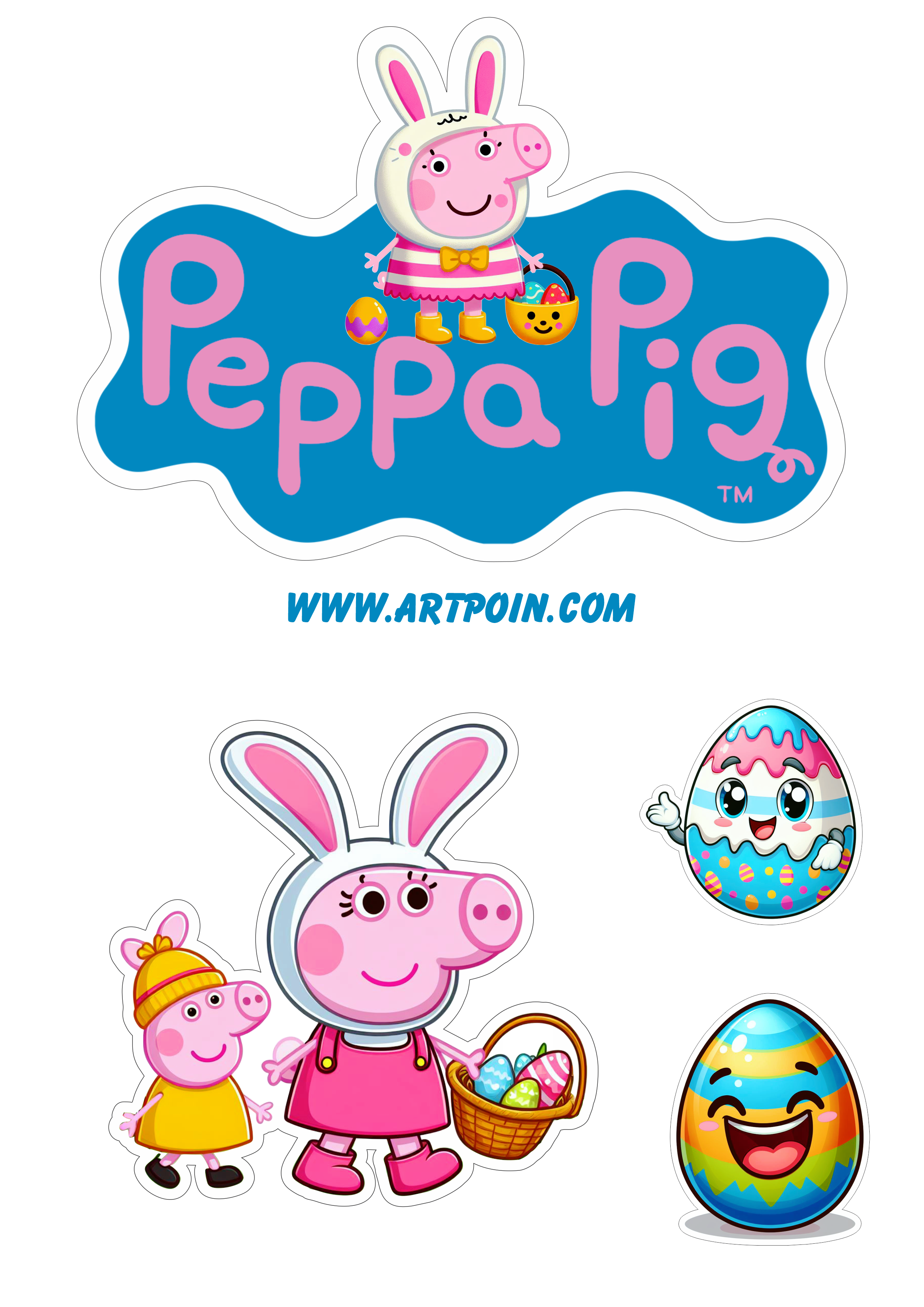 Topo de bolo para imprimir Peppa pig páscoa decoração de festa infantil fazendo a nossa festa png renda extra com personalizados