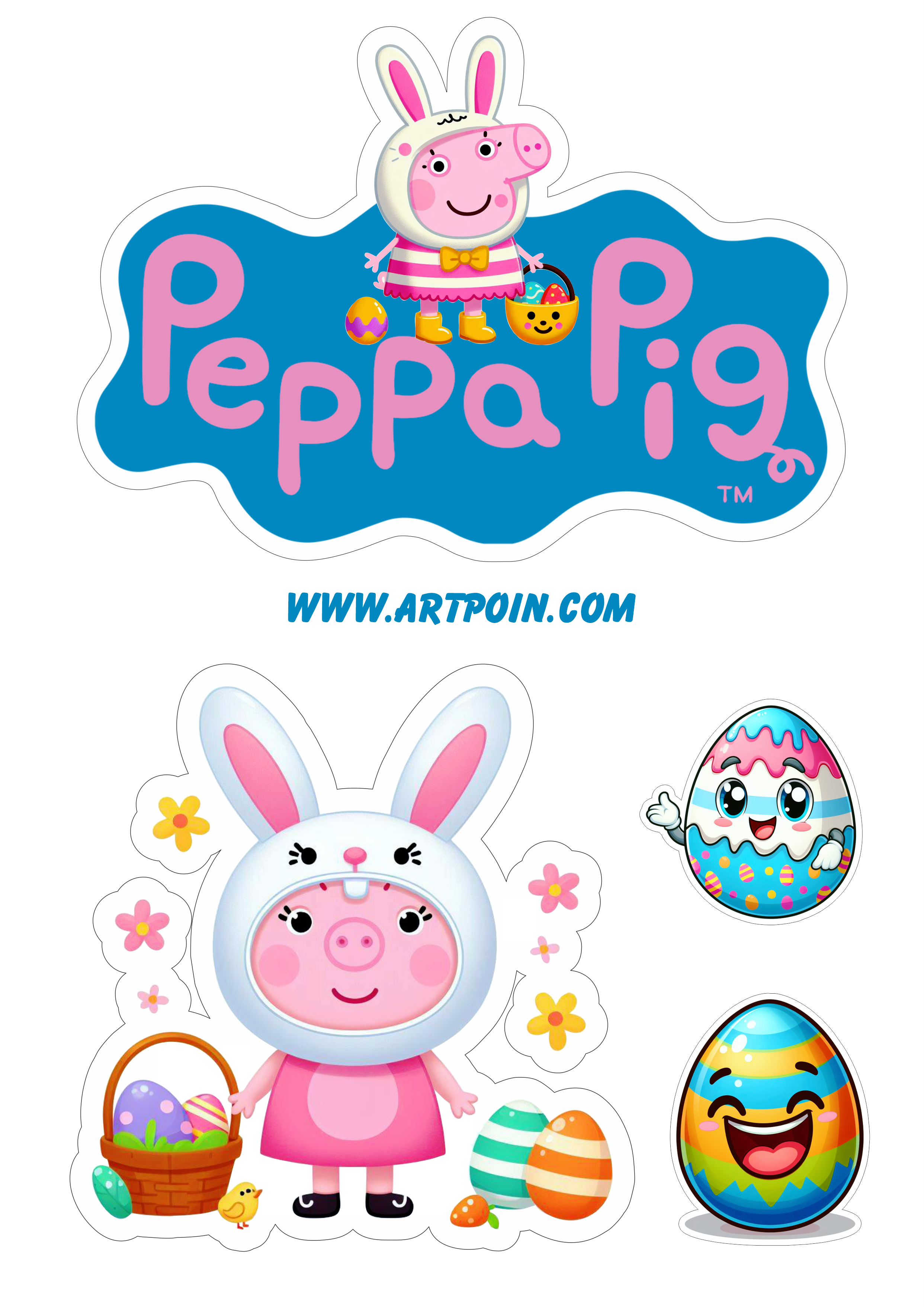 Topo de bolo para imprimir Peppa pig páscoa decoração de festa infantil fazendo a nossa festa png aniversário