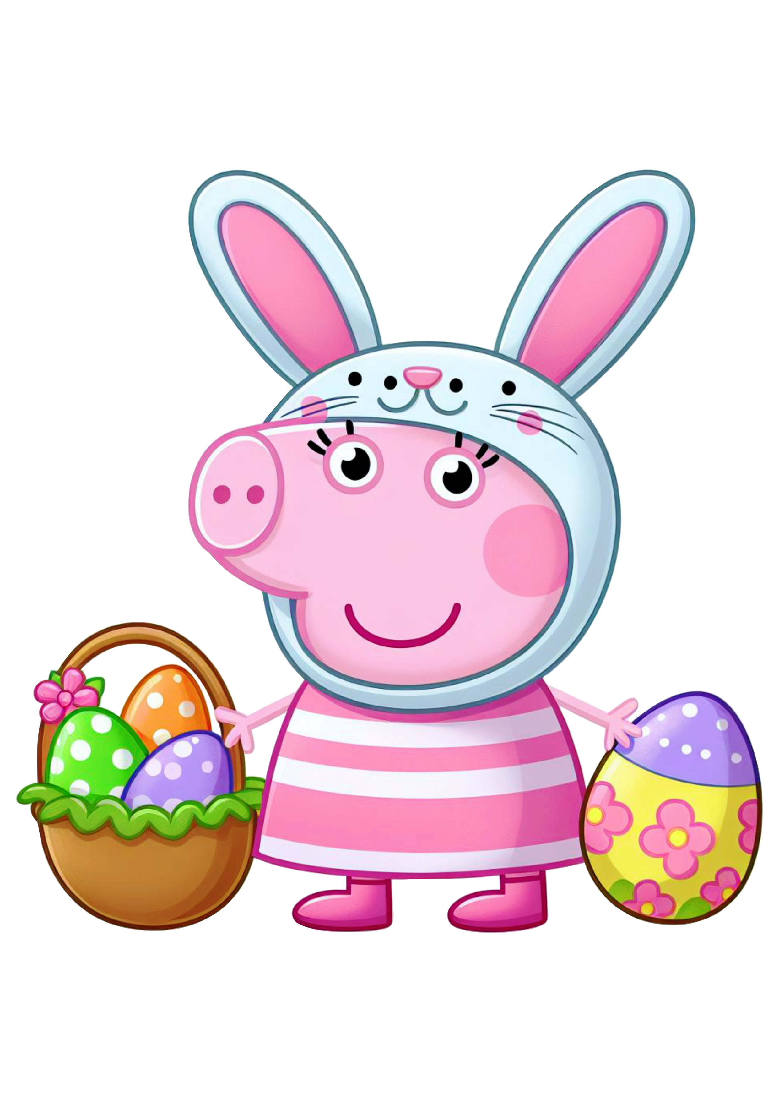 Peppa Pig personagens desenho infantil especial de páscoa fundo transparente fantasia de coelhinho vetor cesta de ovos de chocolate png