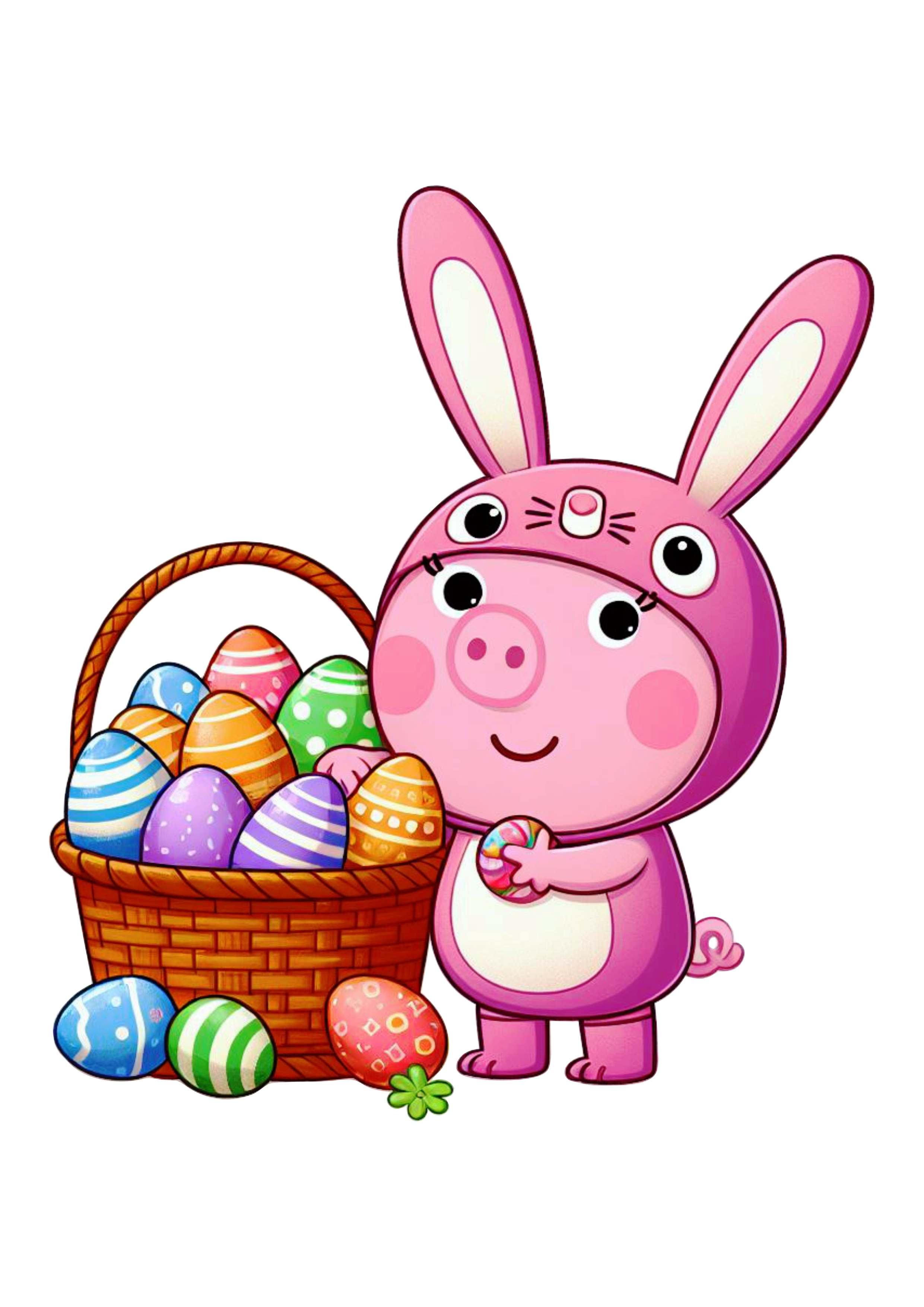 Peppa pig com fantasia de coelhinho rosa com cestinha de ovos de chocolate png