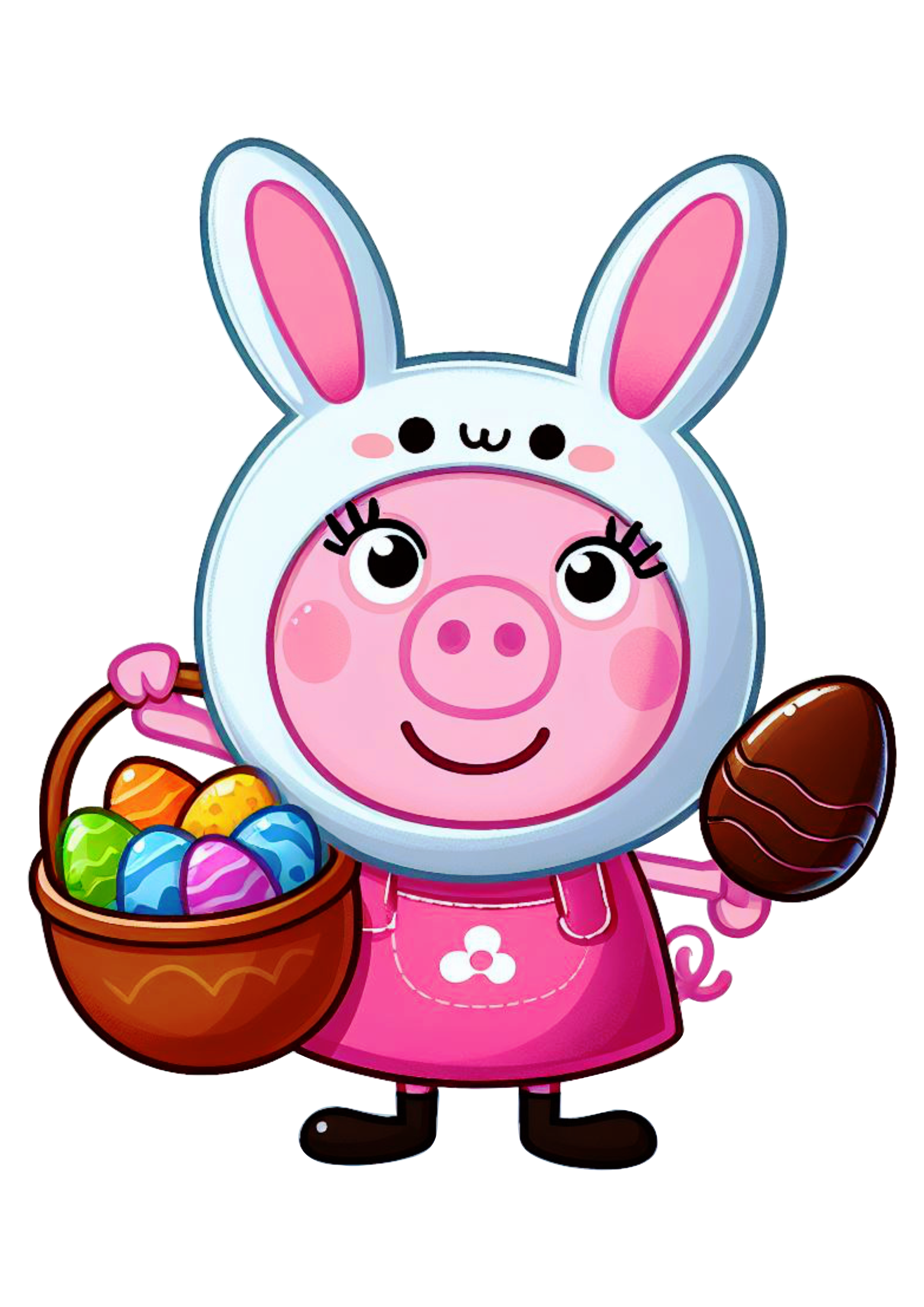 Peppa pig com fantasia de coelhinho branco com ovos de chocolate assistir online png