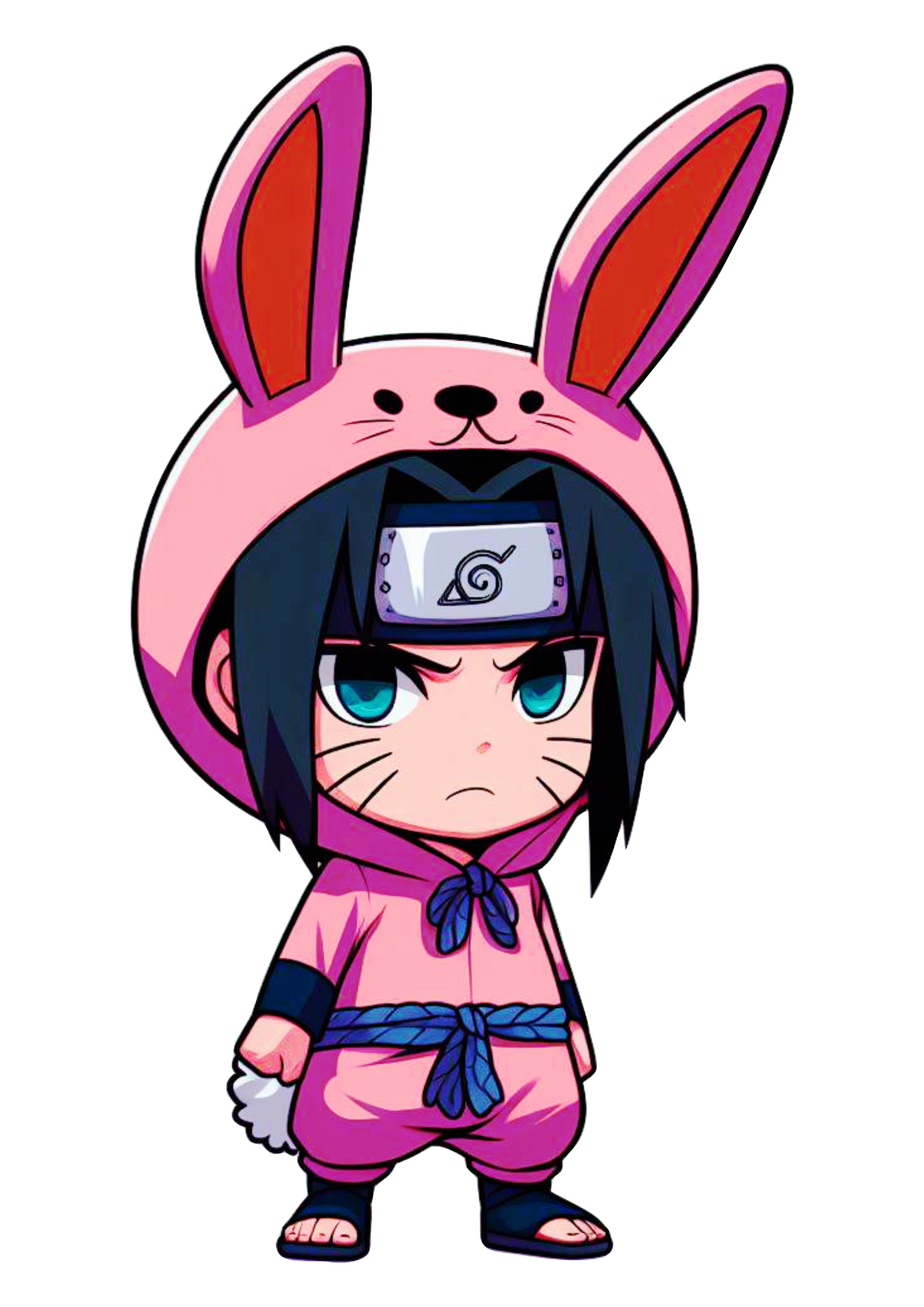 Sasuke fantasiado de coelhinho rosa cute chibi desenho simples infantil png