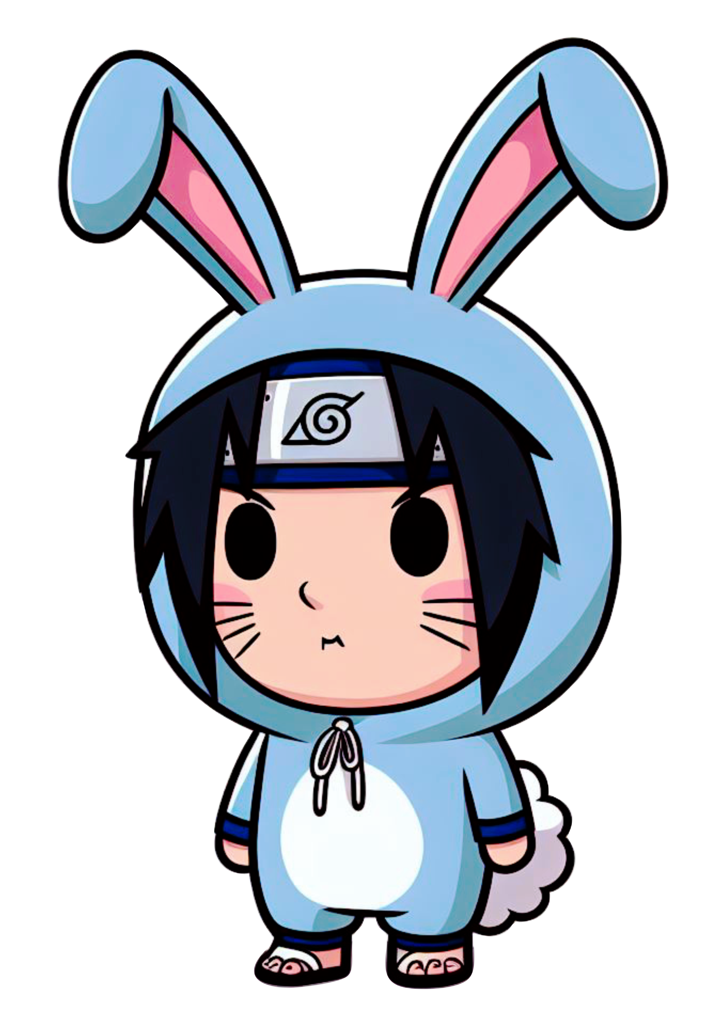 Sasuke fantasiado de coelhinho azul cute chibi desenho simples infantil clipart png