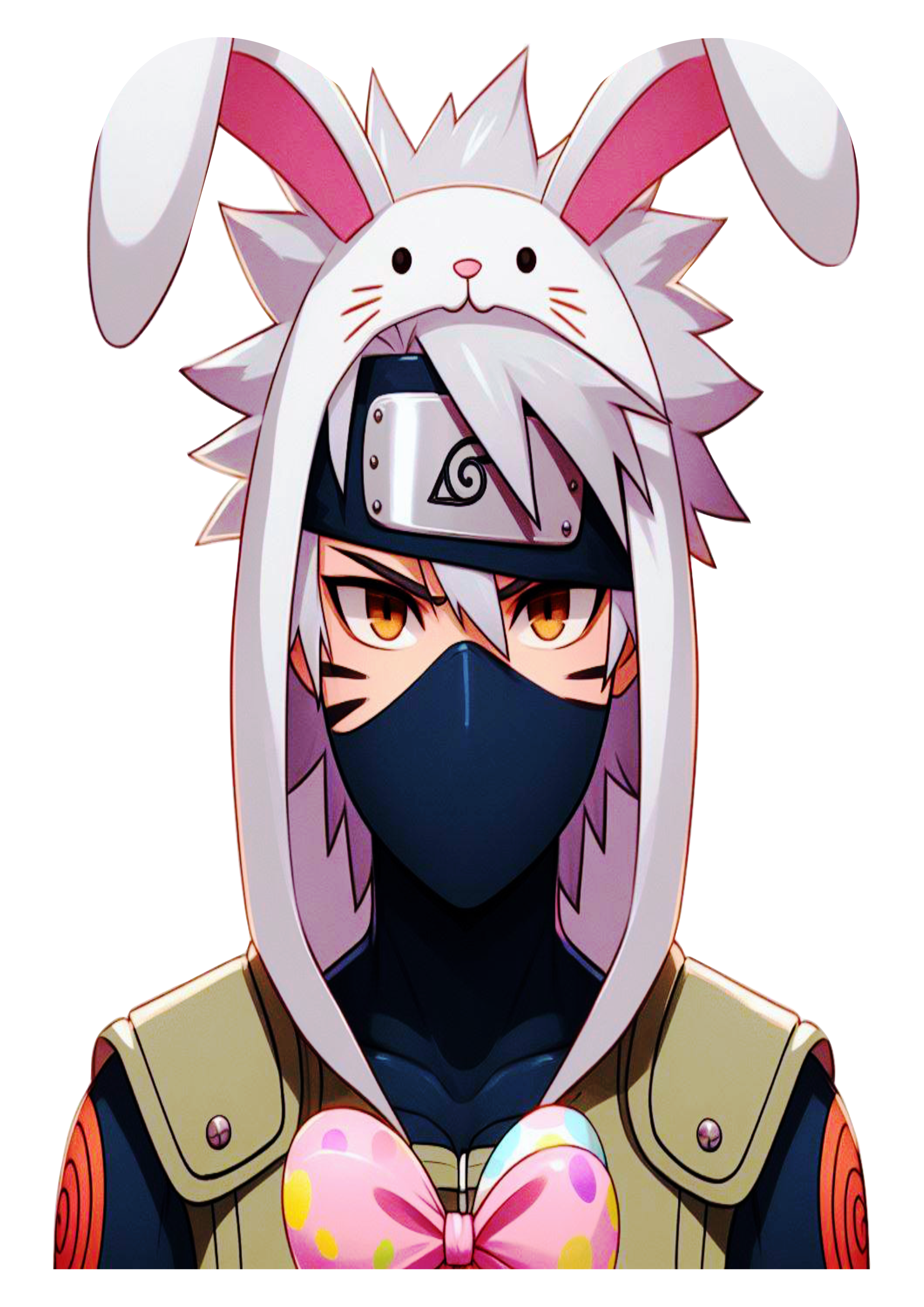 Kakashi com orelhas de coelhinho da páscoa personagens naruto fundo transparente png