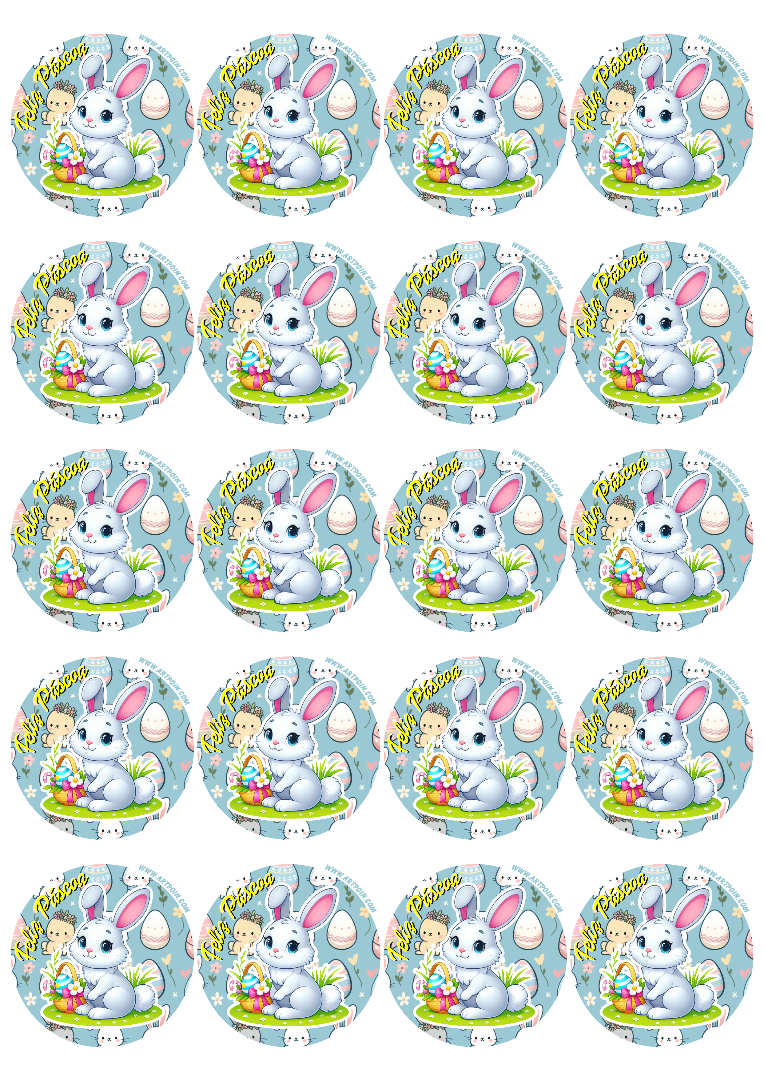 Feliz páscoa adesivo redondo coelhinho fofinho azul decoração tag sticker 20 imagens png