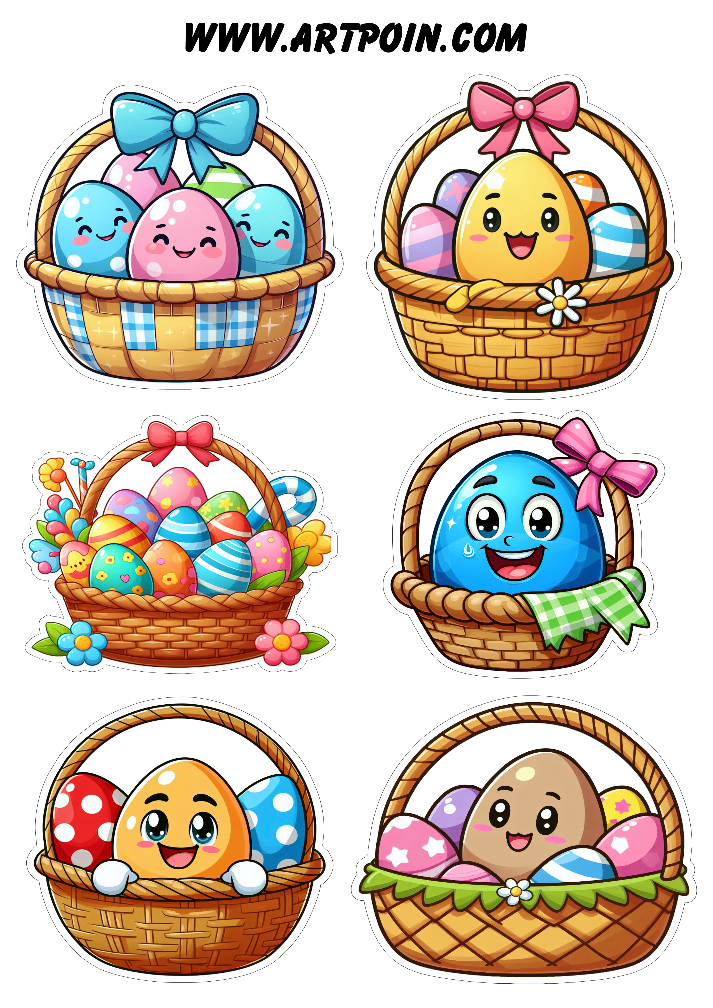 Adesivos para decoração de páscoa cesta de ovos de chocolate 6 imagens artes gráficas