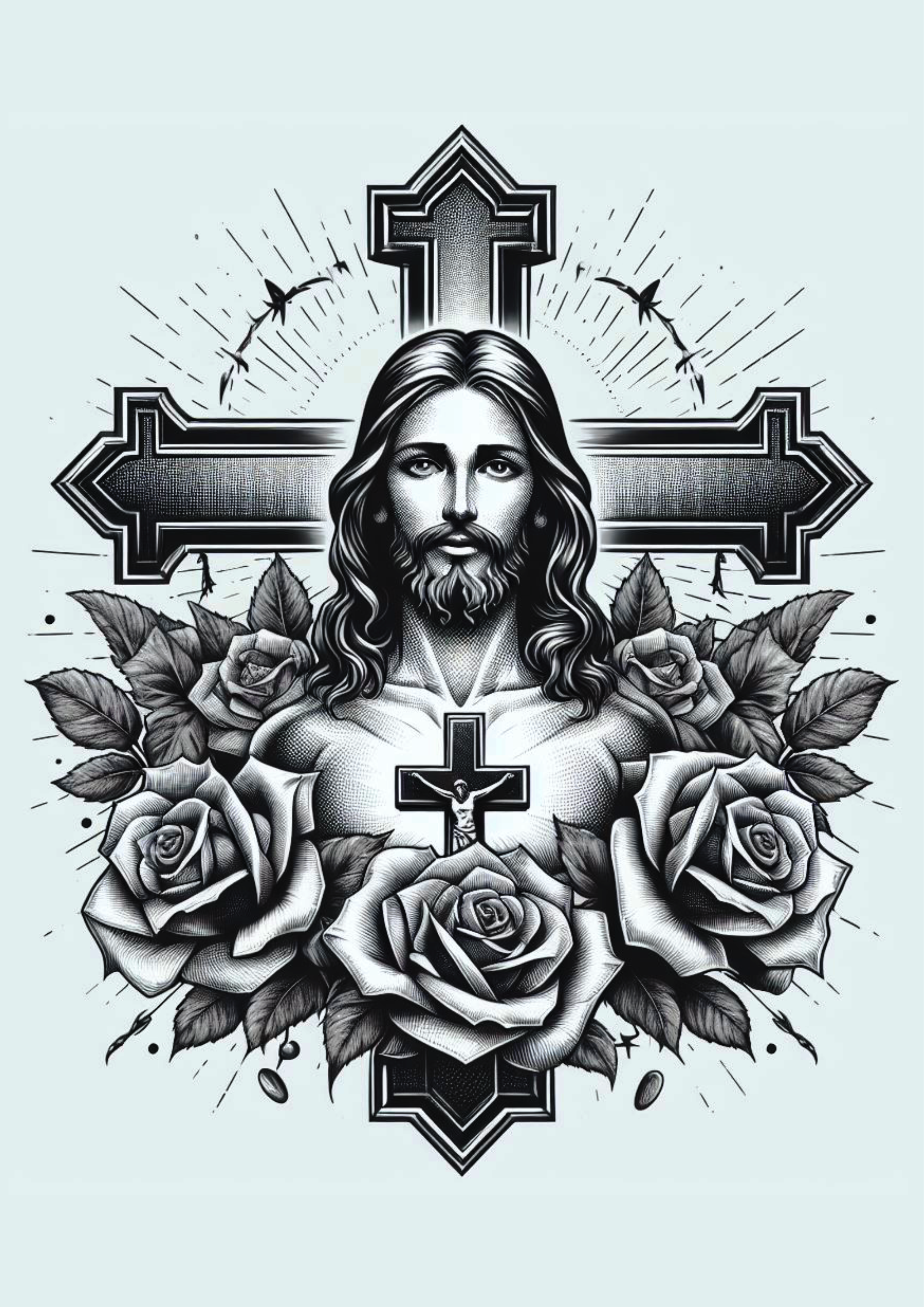 Ideia para tatuagem religiosa Jesus Cristo flores png image tatoo realista artes visuais vetor ilustração